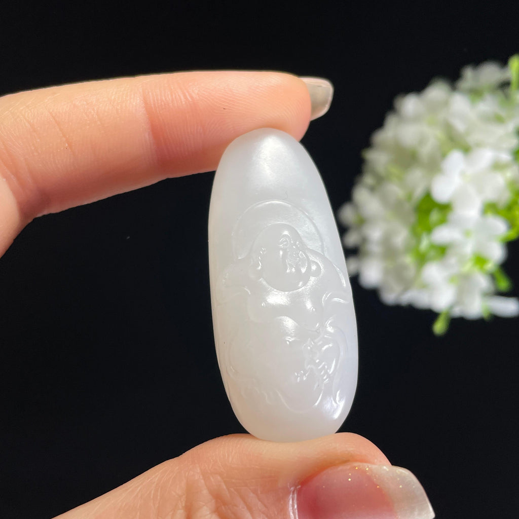 新疆天然和田玉白玉弥勒佛雕刻挂件（yc403838）
