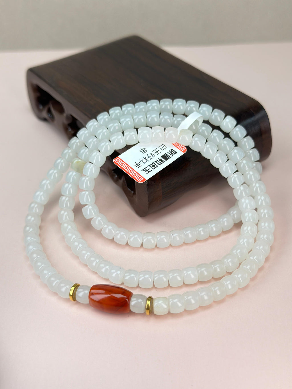 精品和田玉籽料白玉老型珠项链（124颗）（yc765914）