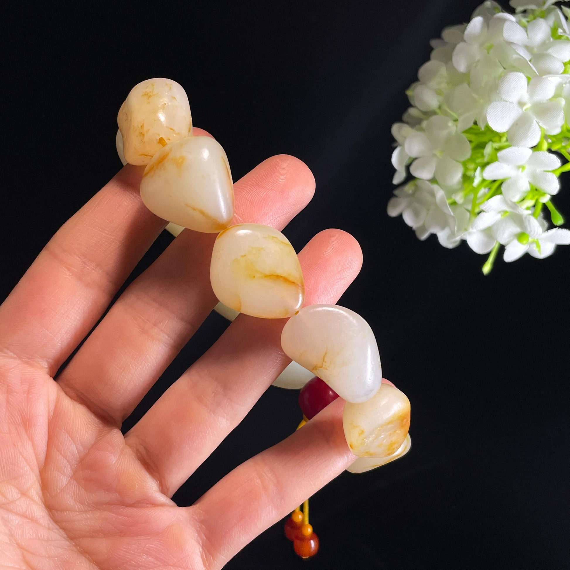 和田玉白玉洒金皮红皮原籽手串（yc356658）