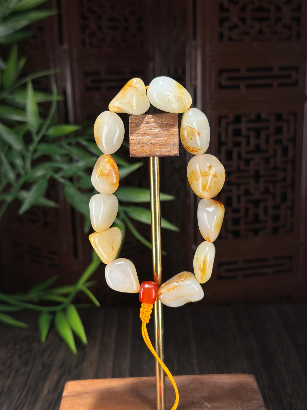 新疆和田玉精品红皮洒金皮原籽手串（12颗）（yc696923）