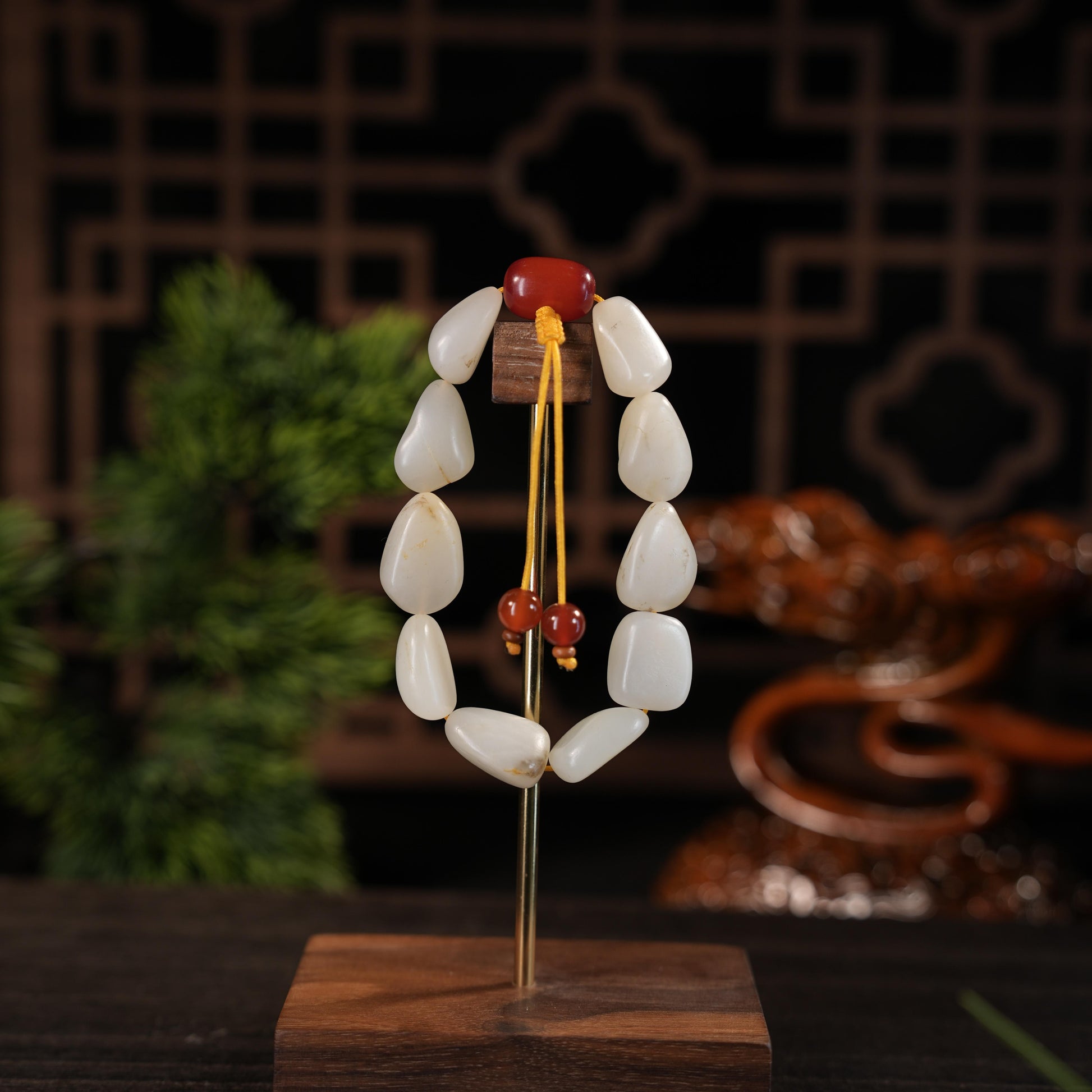 新疆天然和田玉洒金皮光白籽原籽手串（10颗）（yc455588）