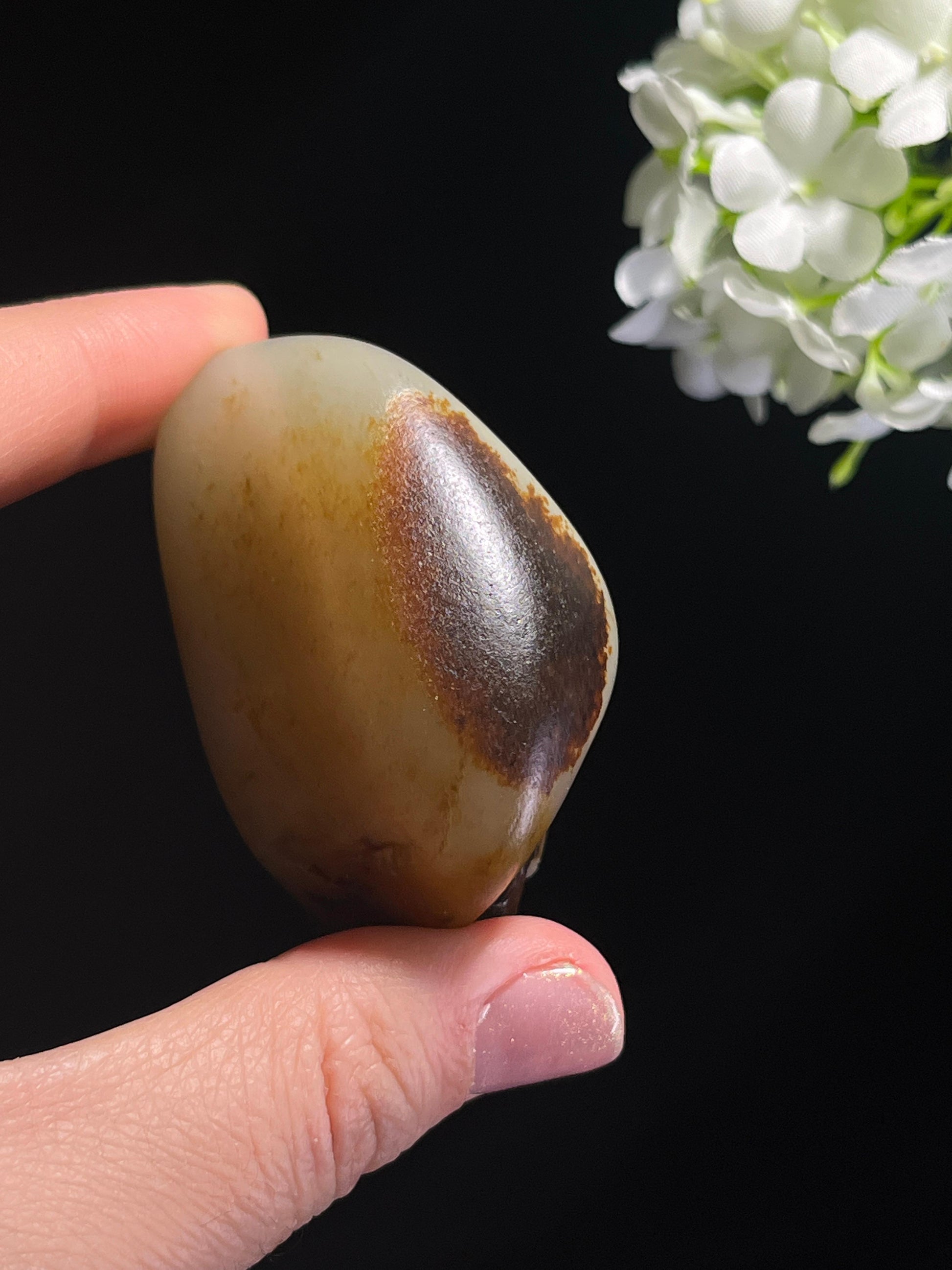 和田玉收藏级白玉洒金聚黑皮籽料原石（yc262823）