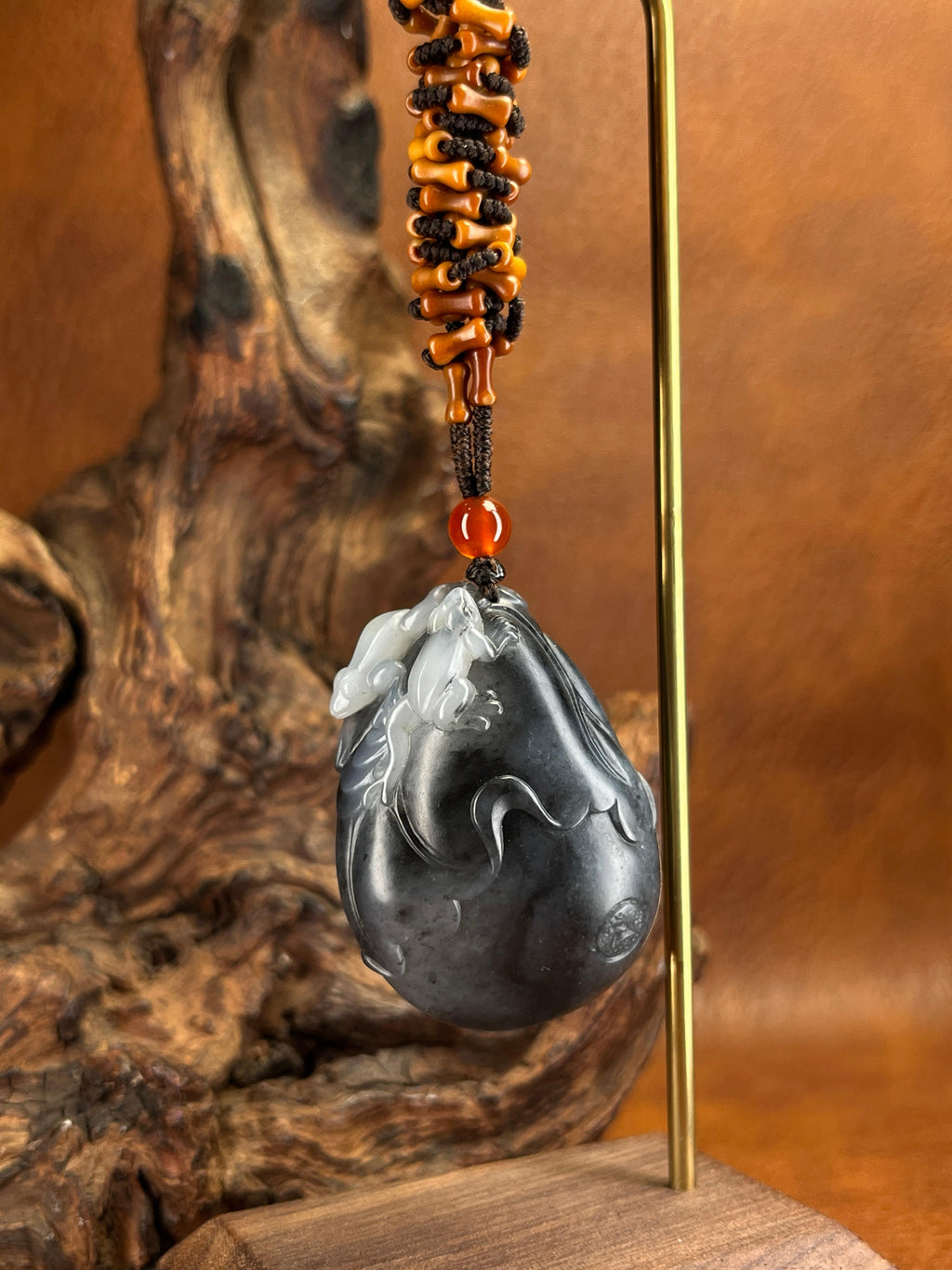 和田玉青花 籽料“招财进宝” 挂坠（yc221997）