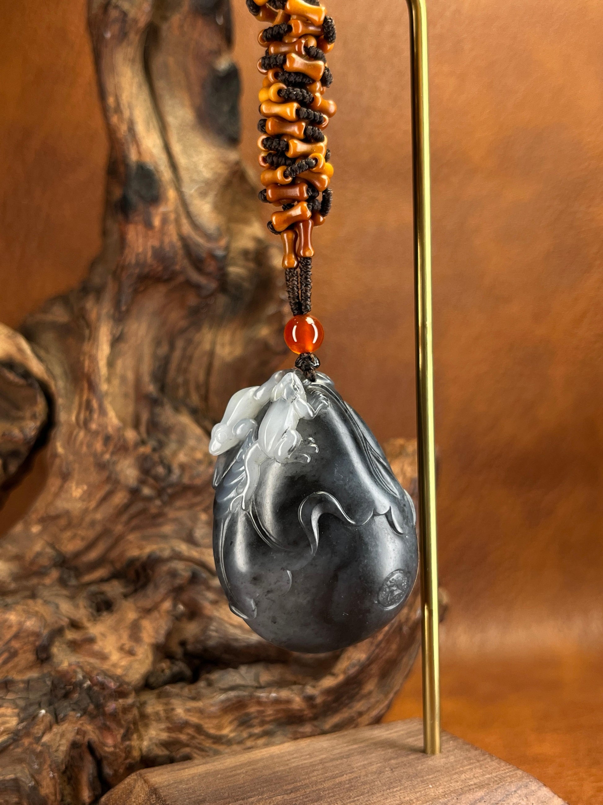 和田玉青花 籽料“招财进宝” 挂坠（yc221997）