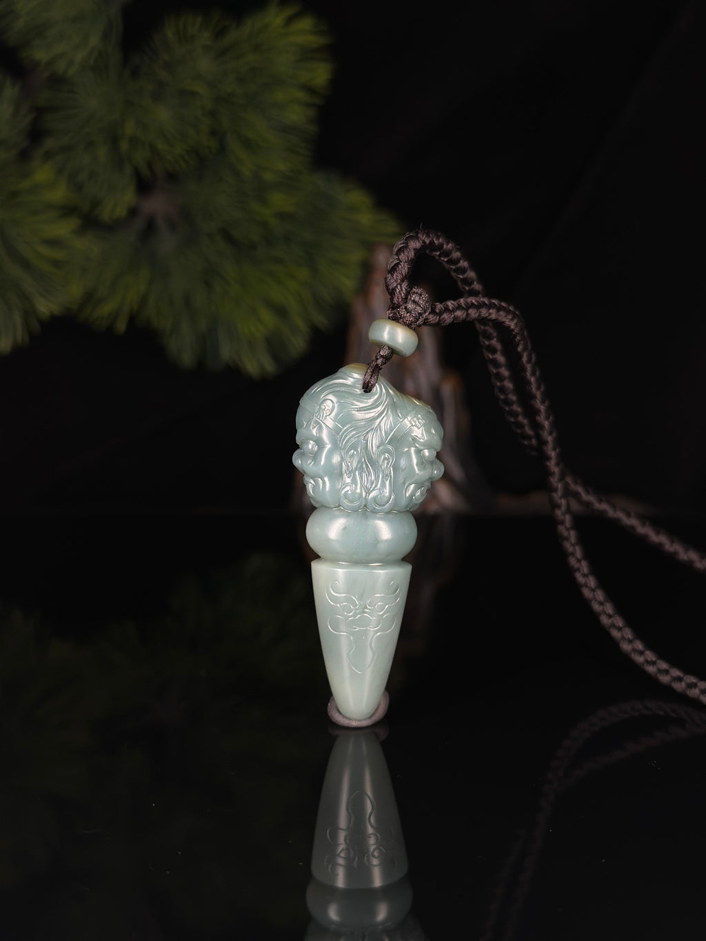 和田玉带糖蓝玉籽料双兽面降魔杵臻品挂件（yc749118）