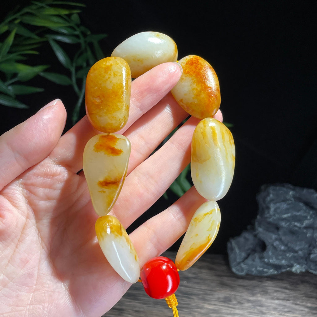 新疆和田玉精品红皮洒金皮原籽手串（7颗）（yc723078）