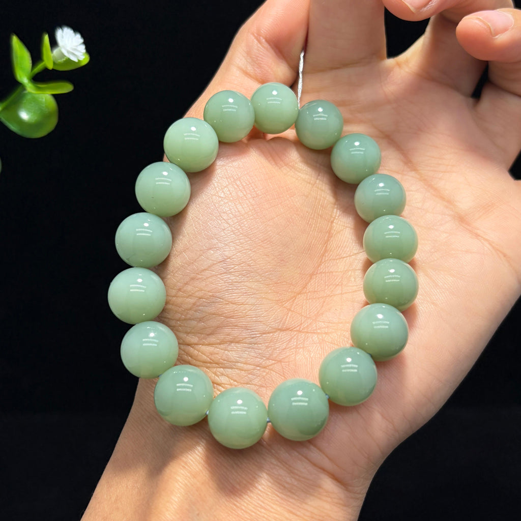 精品和田碧玉粉青圆珠手串（yc786860）
