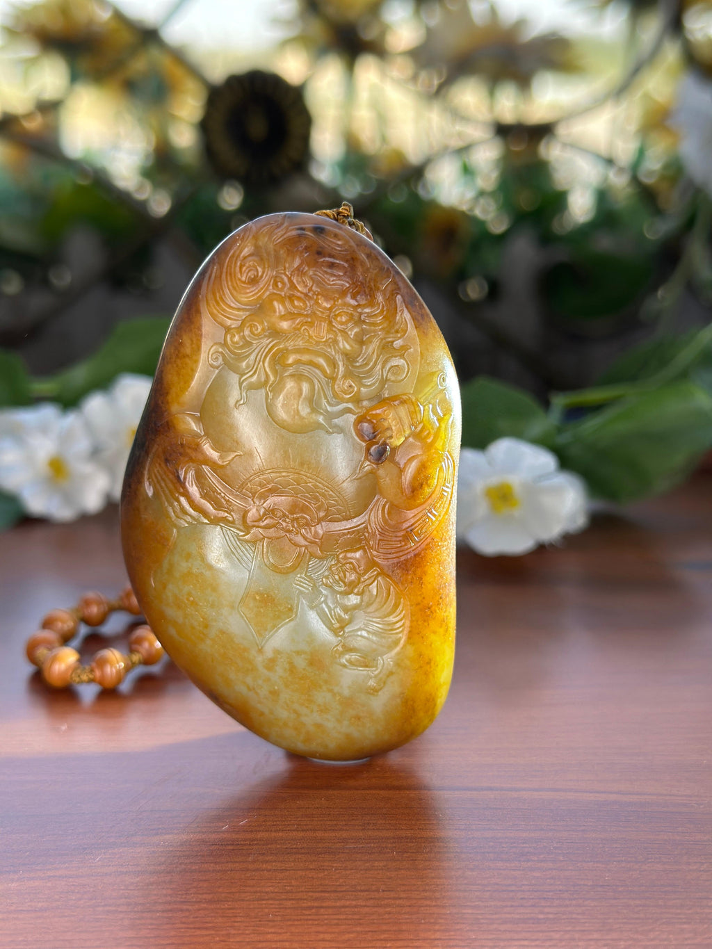 新疆和田玉珍品红皮籽料钟馗手把件（yc710523）