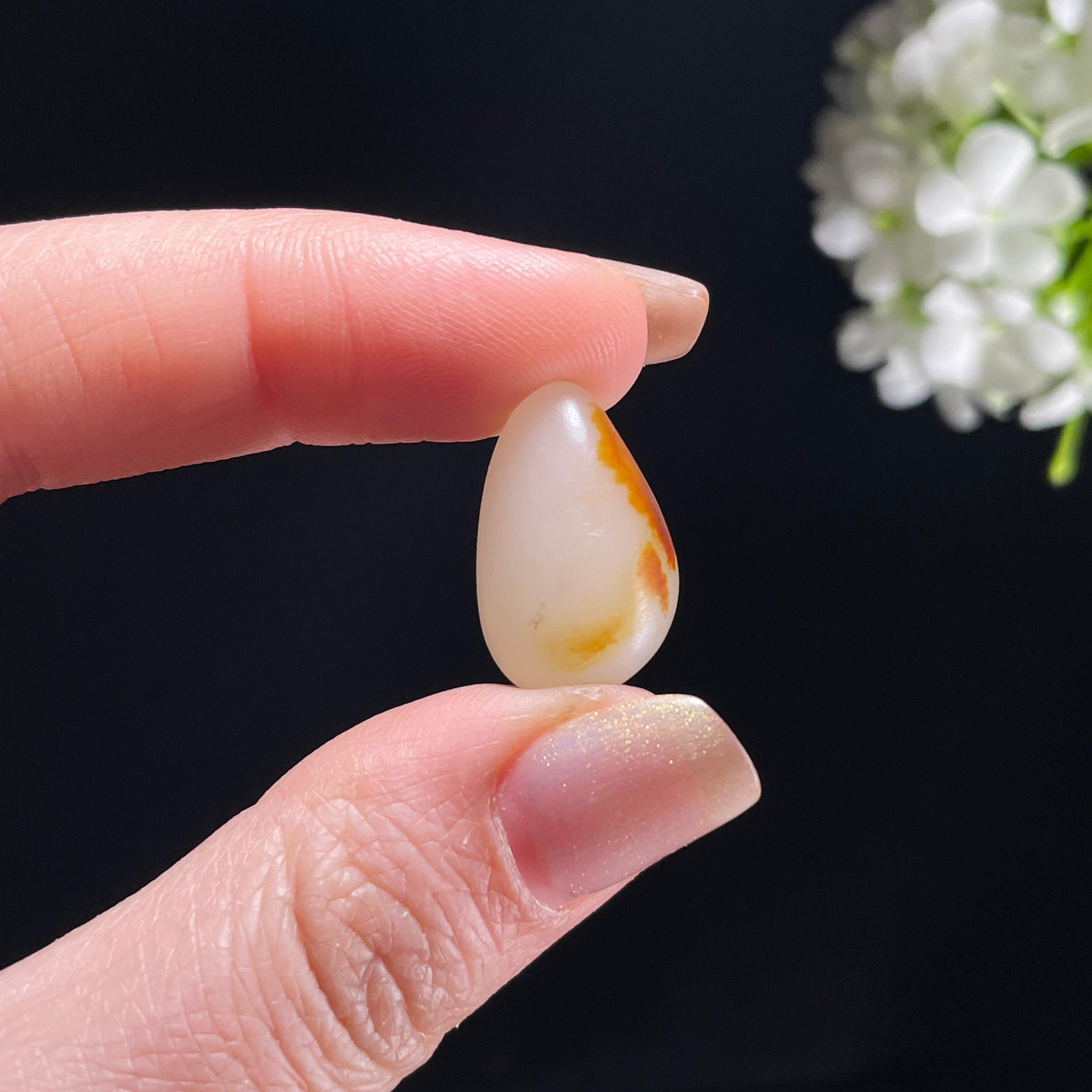 新疆天然和田玉白玉枣红皮洒金皮精品戒面籽（yc362961）