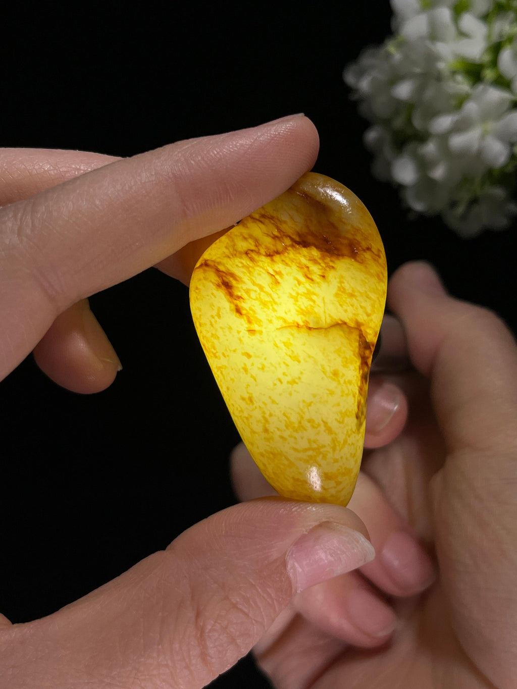 新疆和田玉特色洒金皮“玉液水滴”籽料原石（yc255629）