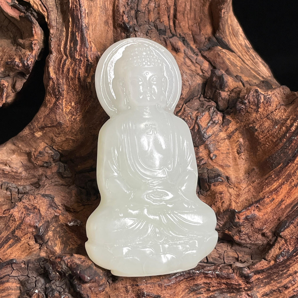 和田玉白玉阿弥陀佛雕刻挂件（yc407377）