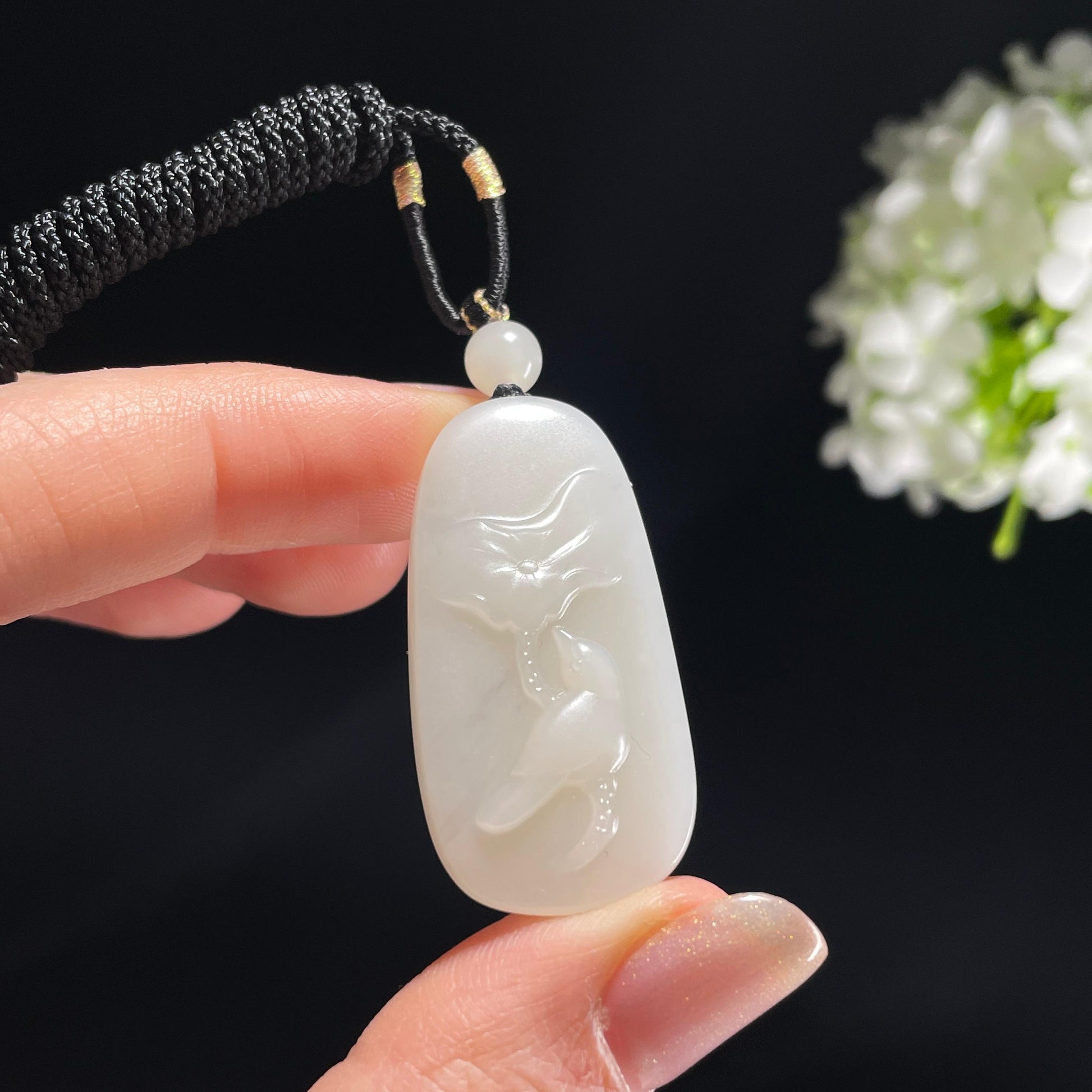 新疆天然和田玉白玉花鸟雕刻挂件（yc360334）