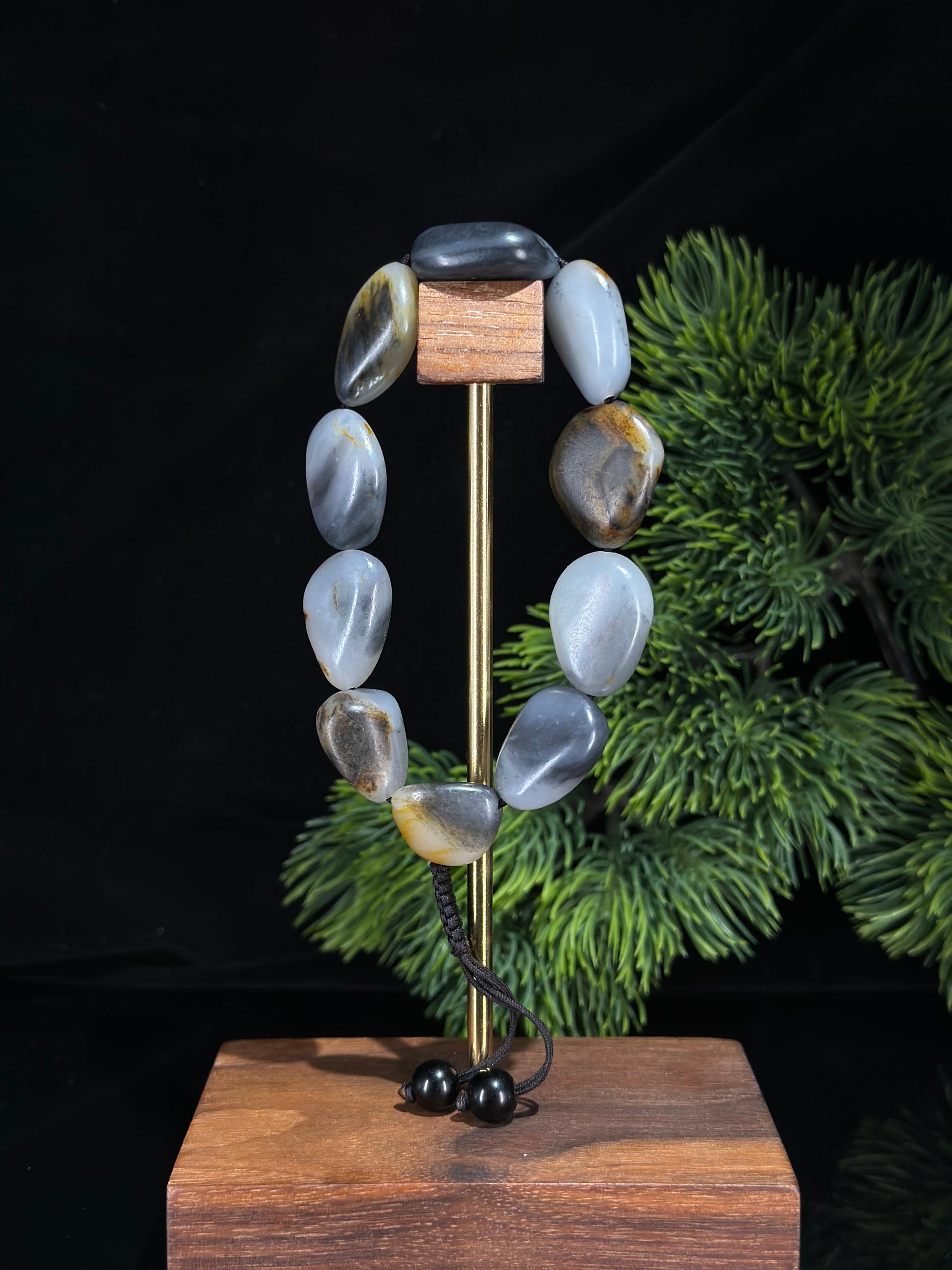 新疆和田玉青花洒金皮精品原籽手串（10颗）（yc524389）
