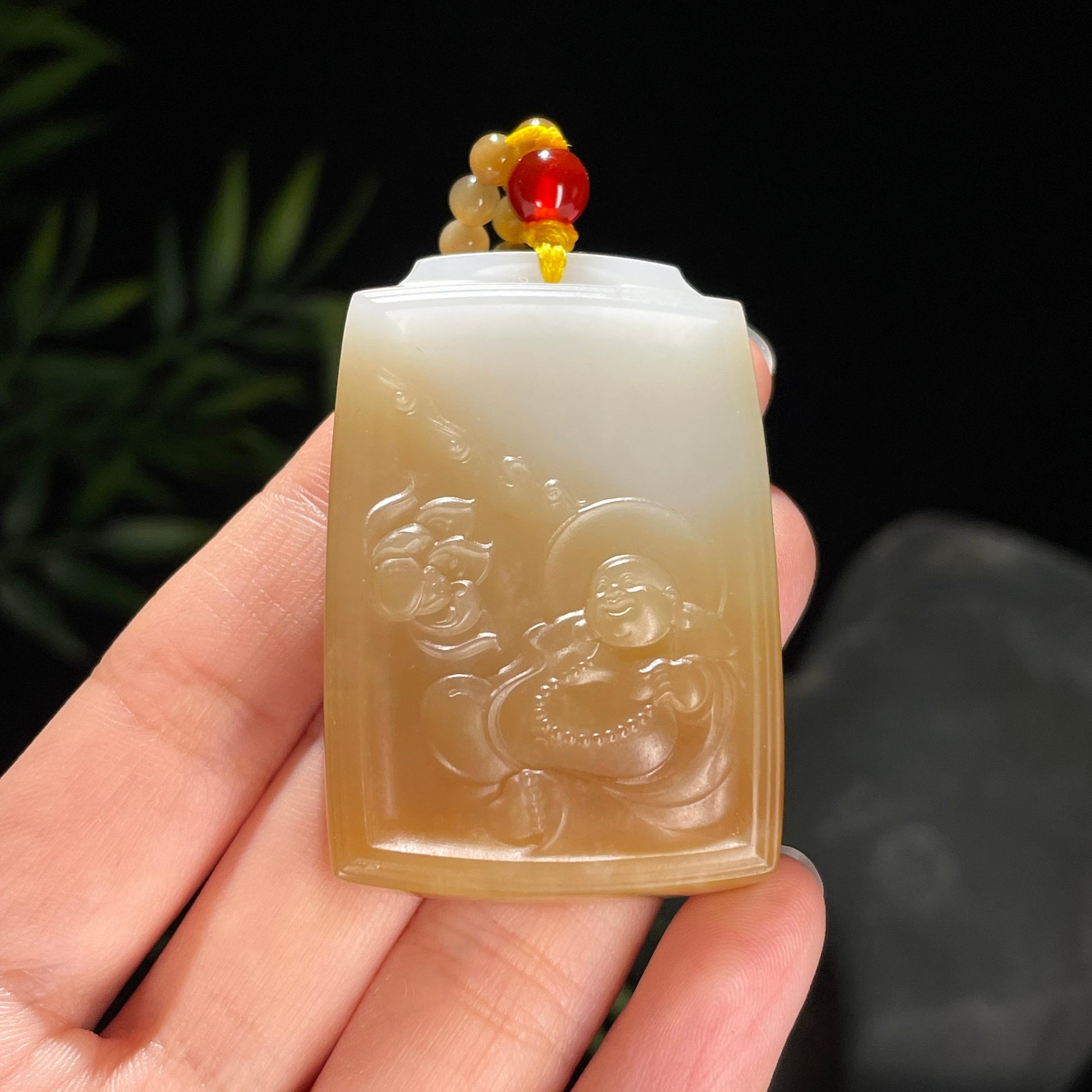和田玉福运连连糖白弥勒佛挂件（yc712294）