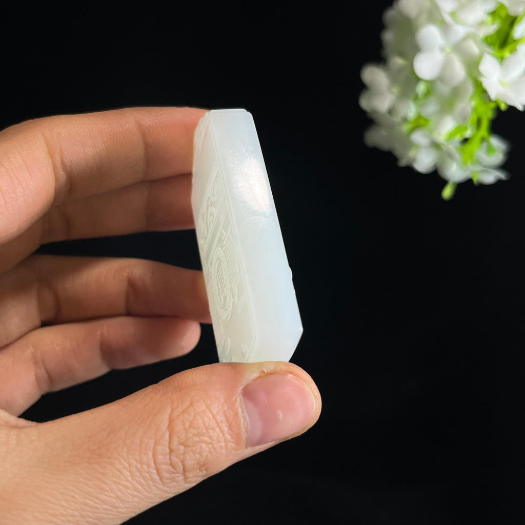 和田玉白玉“空谷听禅”佛雕刻挂件（yc349375）