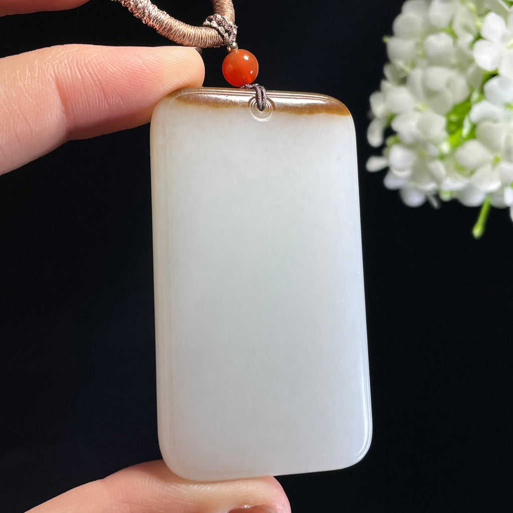 和田玉羊脂白玉带糖无事牌（yc435819）