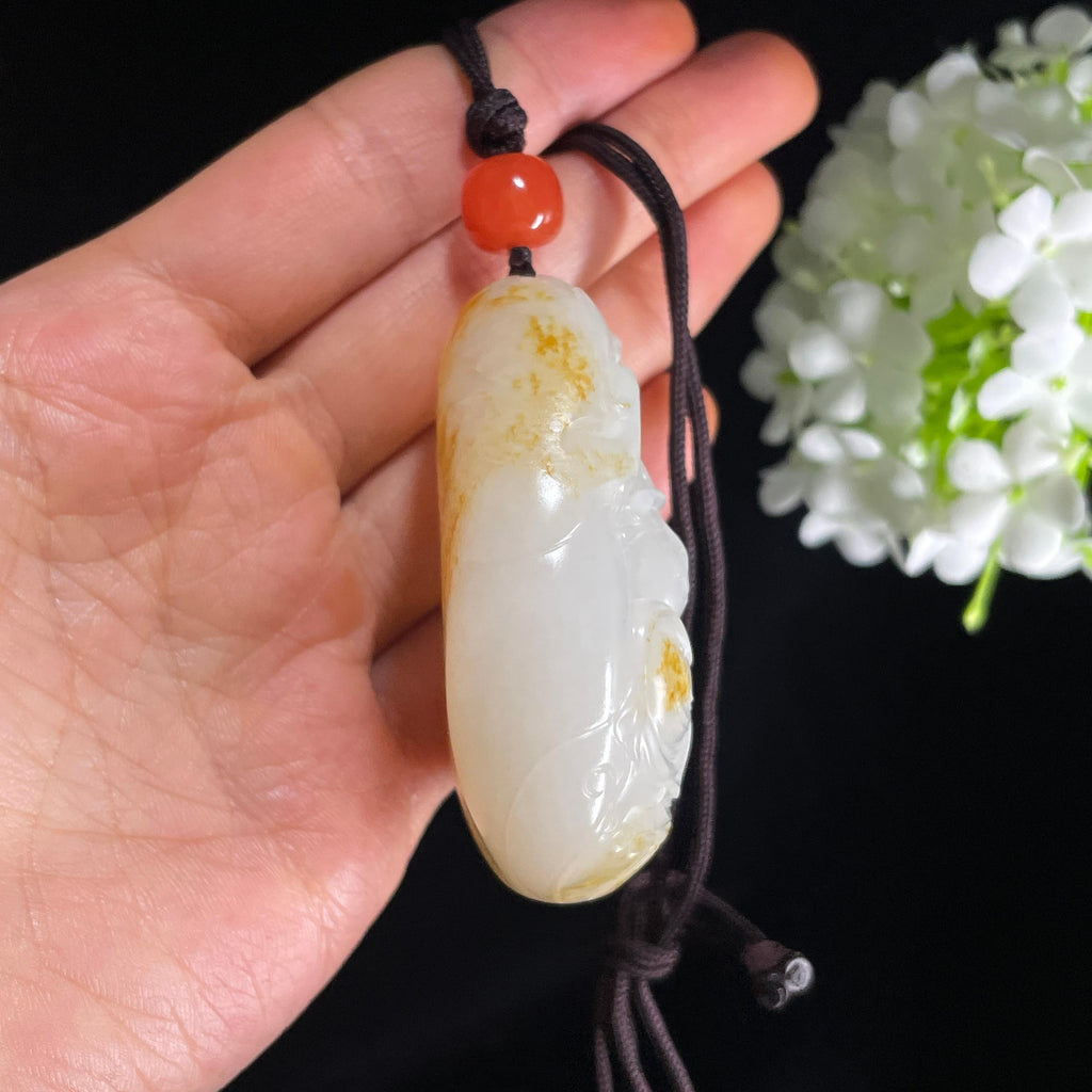 和田玉白玉洒金皮籽料观音挂件（yc384216）