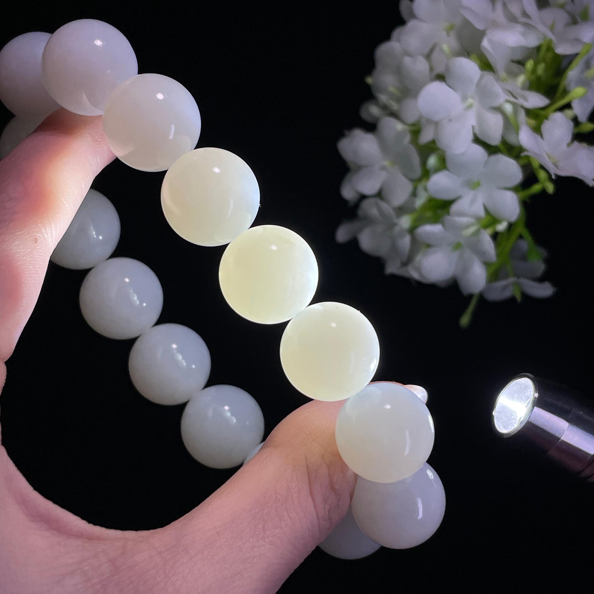 和田玉白玉“云涧澄心”圆珠手串（yc337799）