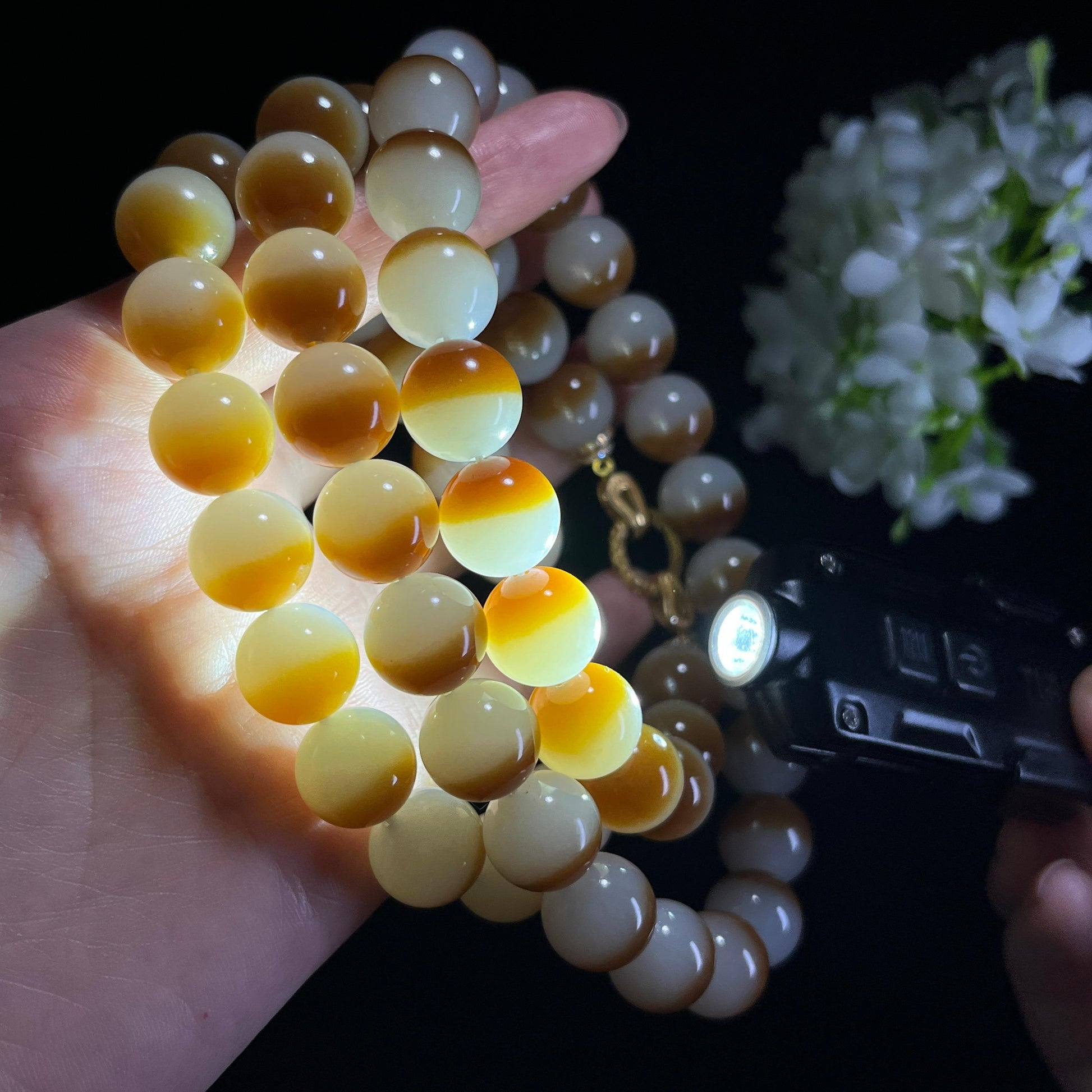 新疆天然和田玉且末料糖白手串、项链套装（yc343830）