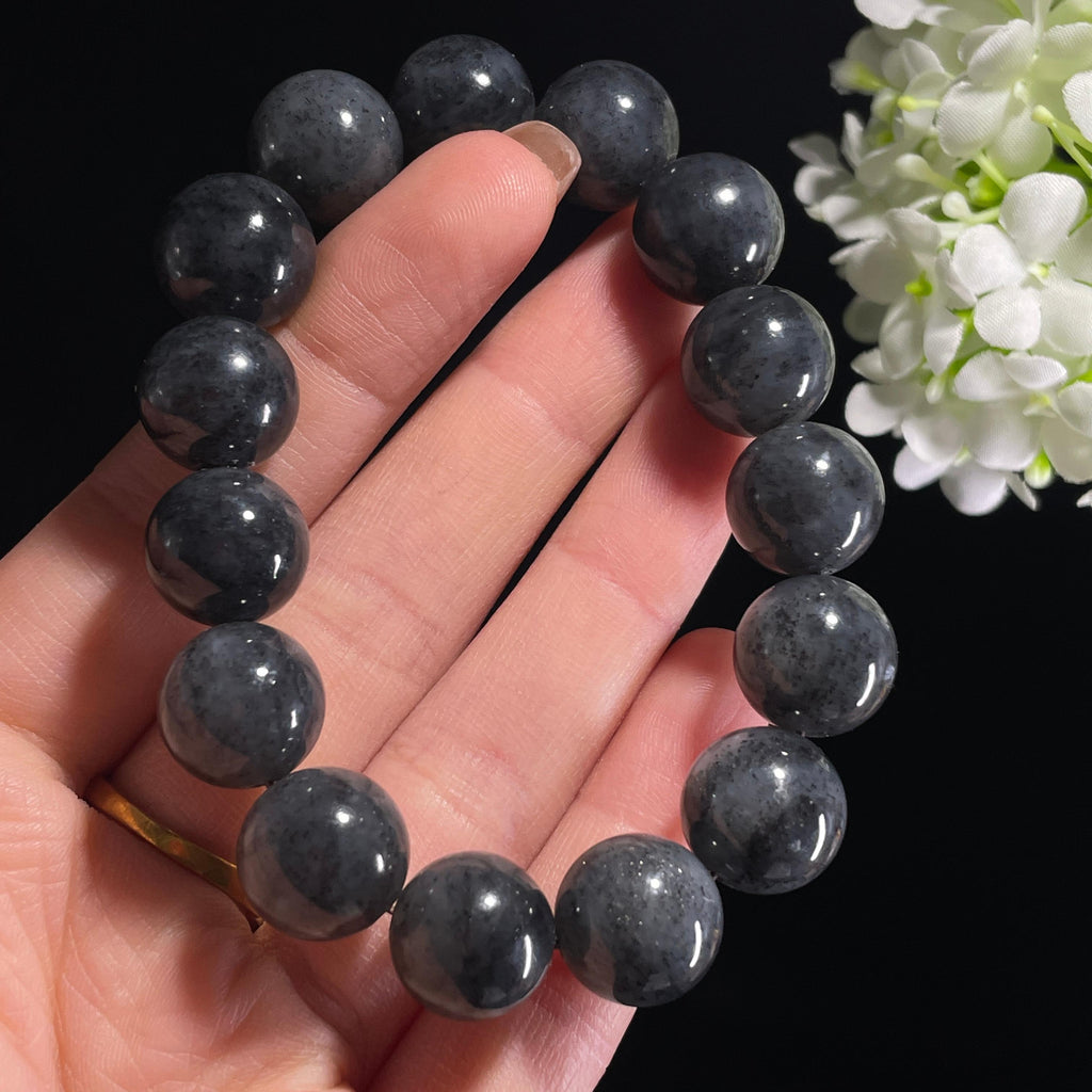 新疆天然和田玉“墨玉烟岚”青花籽料手串（yc306779）