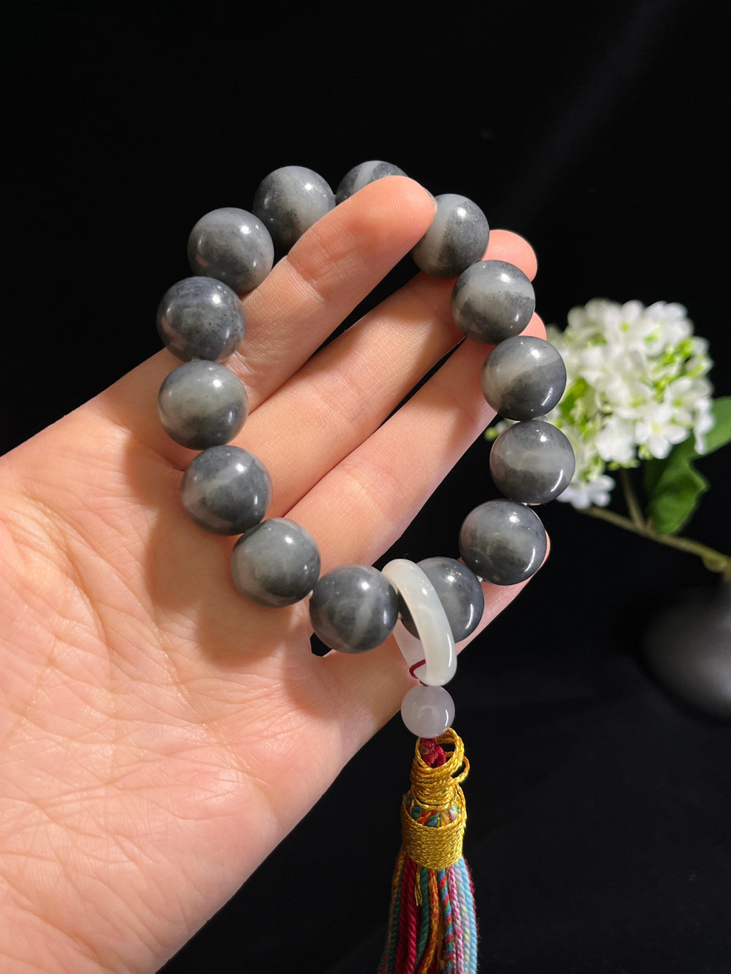 和田玉青花圆形珠手串（yc254767）