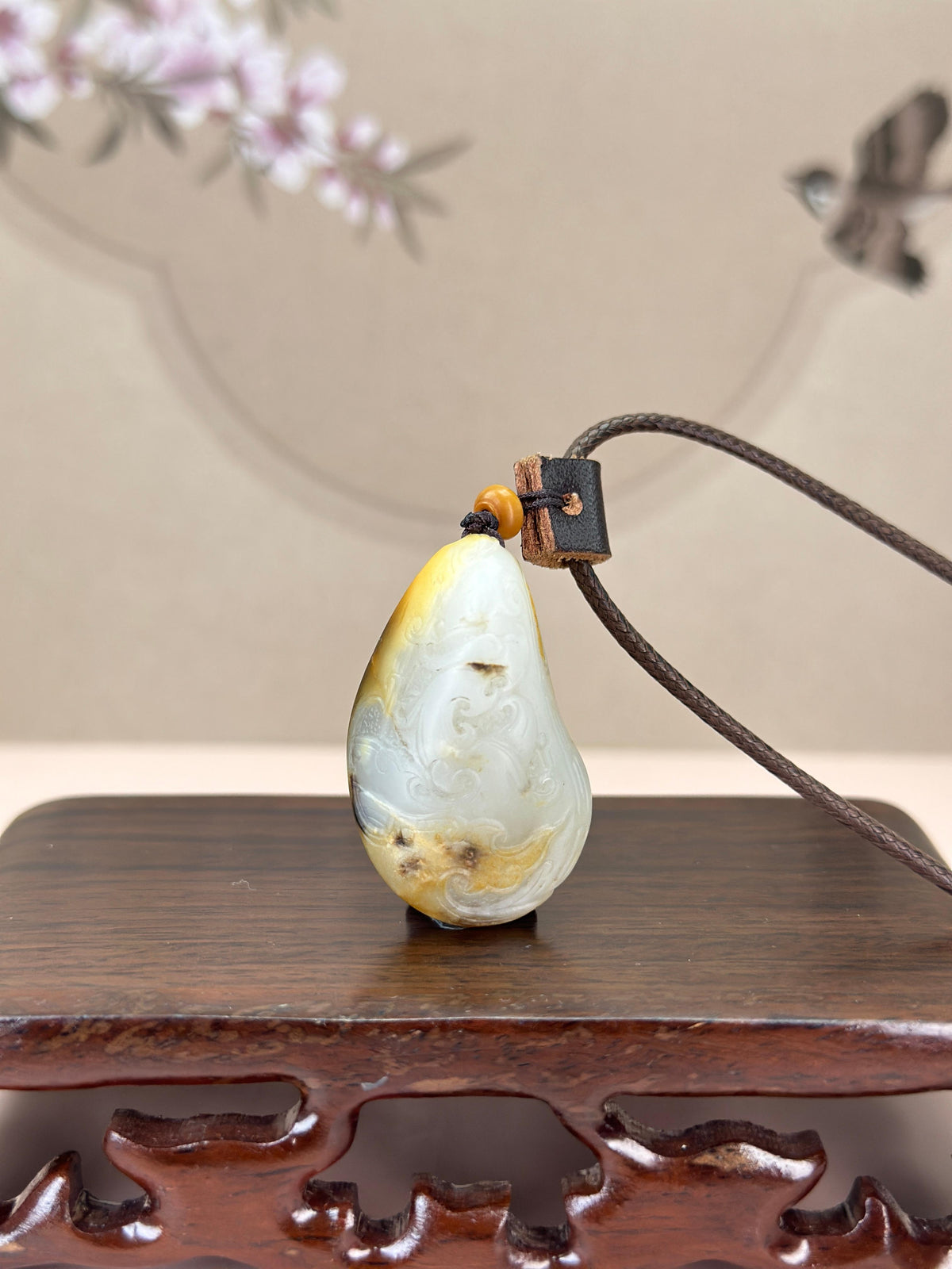 和田玉多色皮原籽仿古龙凤挂件（yc763862）