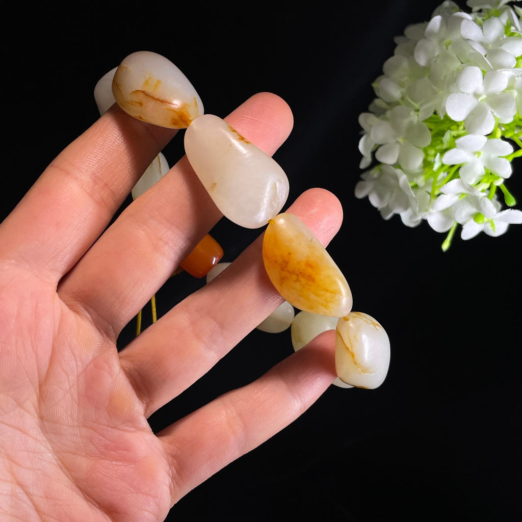 和田玉白玉洒金皮红皮原籽手串（yc356665）