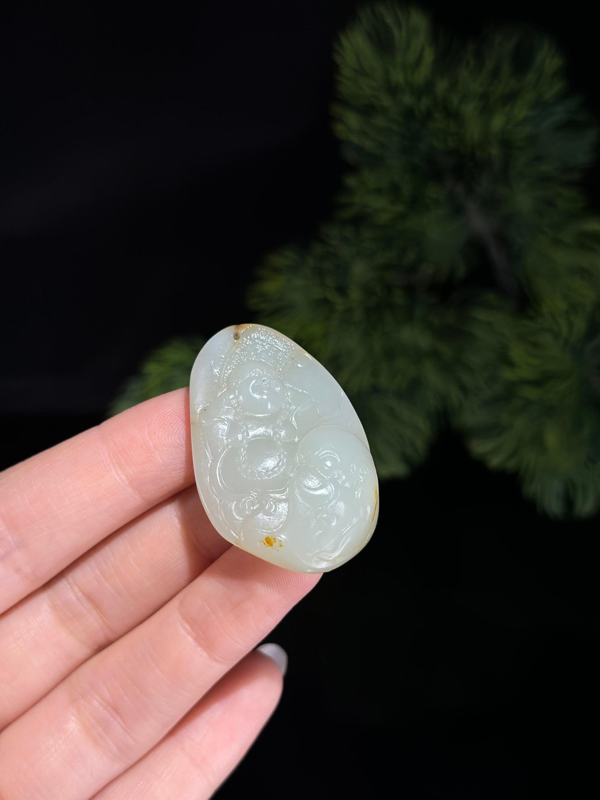 日常，新疆和田玉白玉洒金皮籽料弥勒挂件（yc492026）
