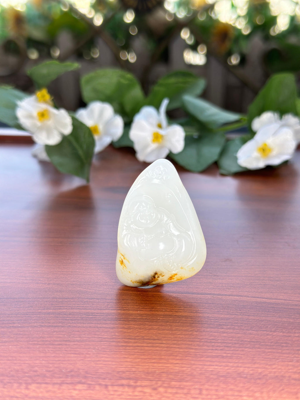 新疆和田玉白玉洒金皮籽料弥勒佛挂件（yc706256）
