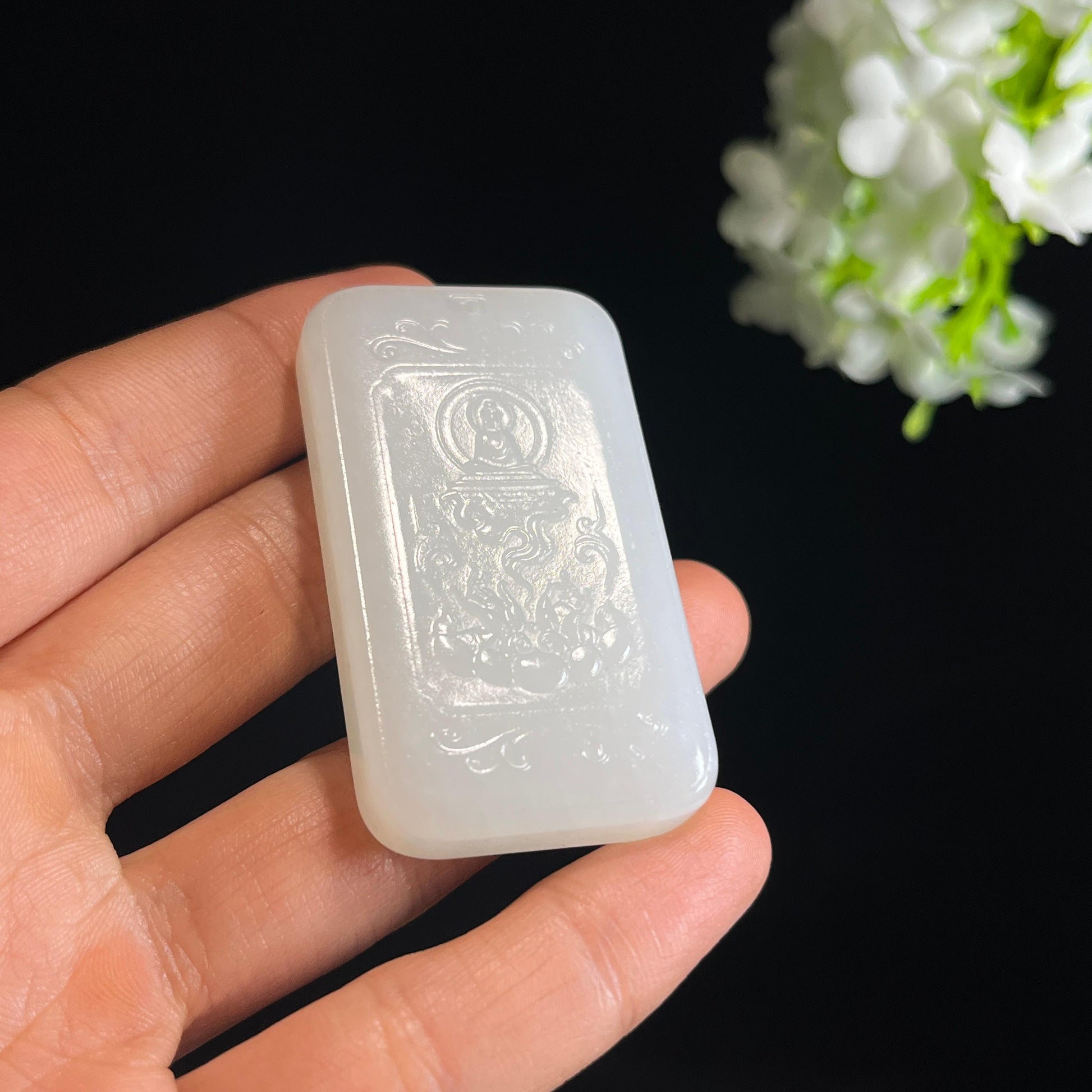 和田玉白玉“梵音袅袅”观音雕刻挂件（yc349464）