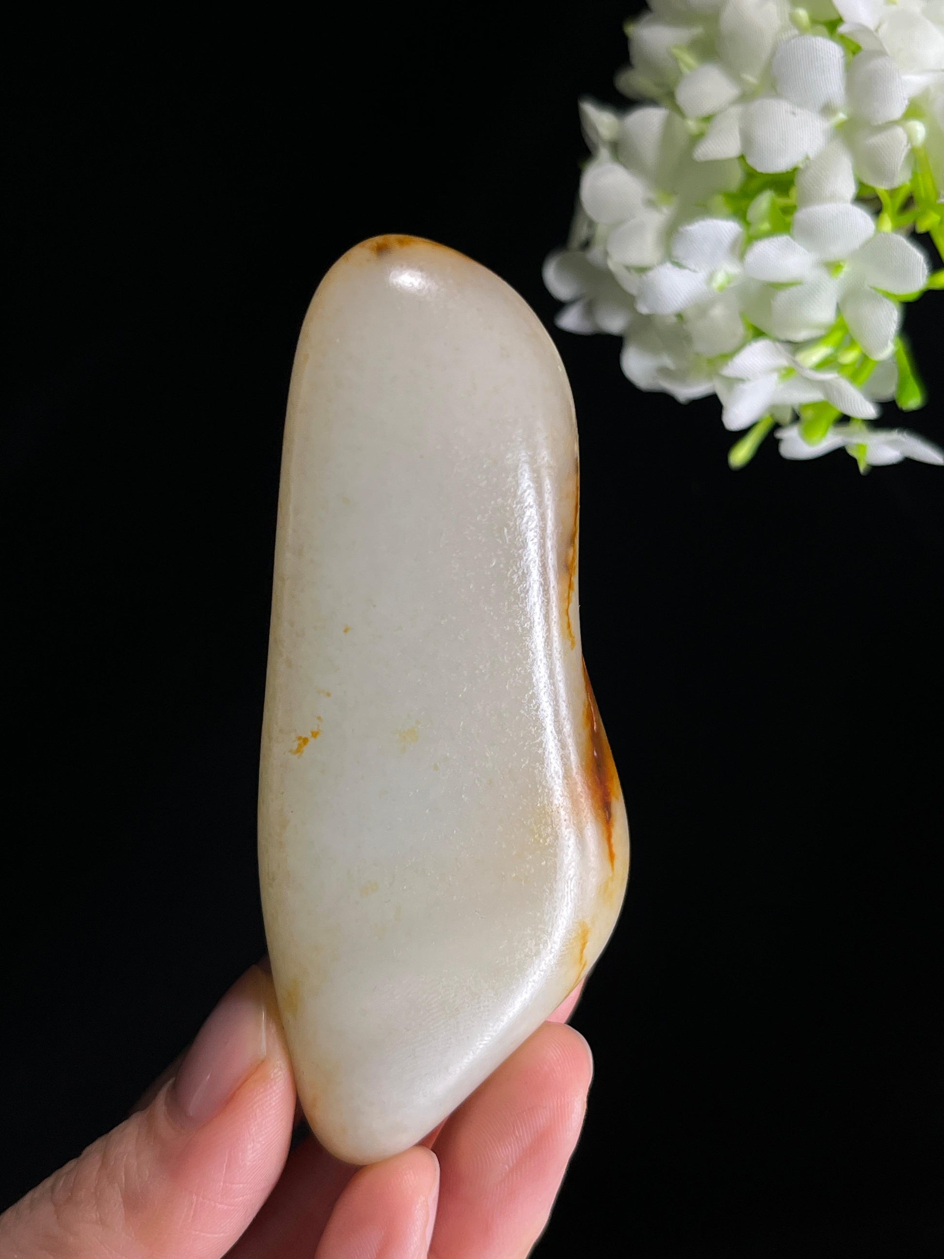 新疆天然和田玉籽料原石白玉洒金皮手把件（yc267501）