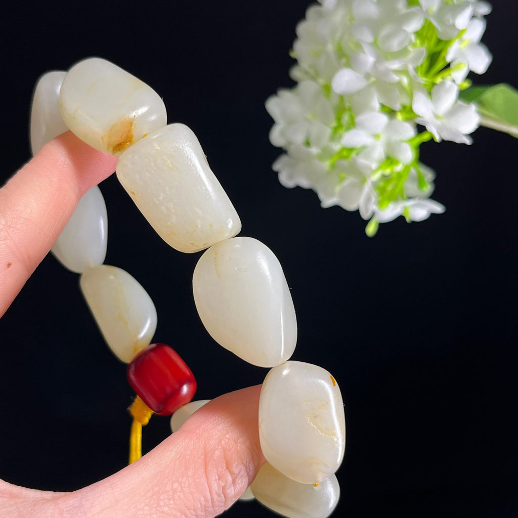 和田玉白玉青白玉洒金皮籽料原籽手串（yc347506）