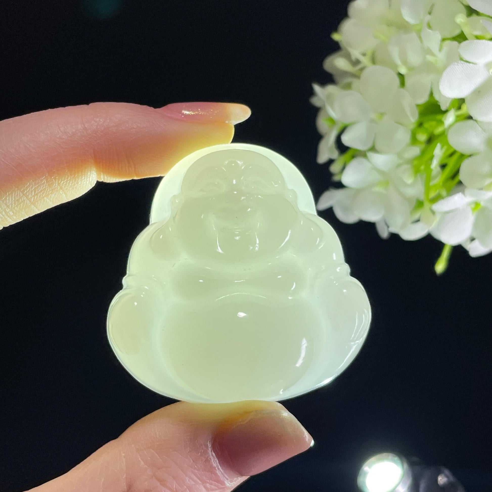 新疆天然和田玉白玉弥勒佛雕刻挂件（yc342021）