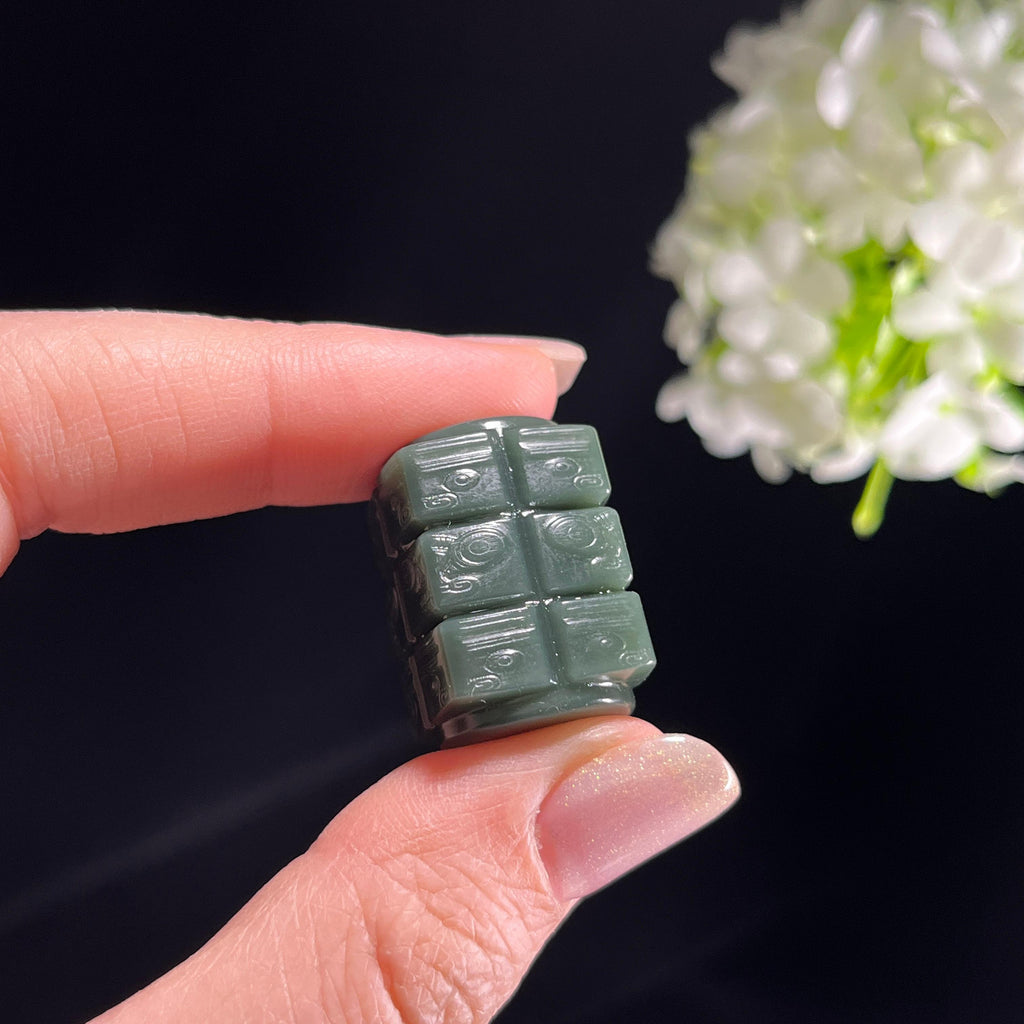 新疆天然和田玉沙枣青玉琮雕刻挂件（yc353810）