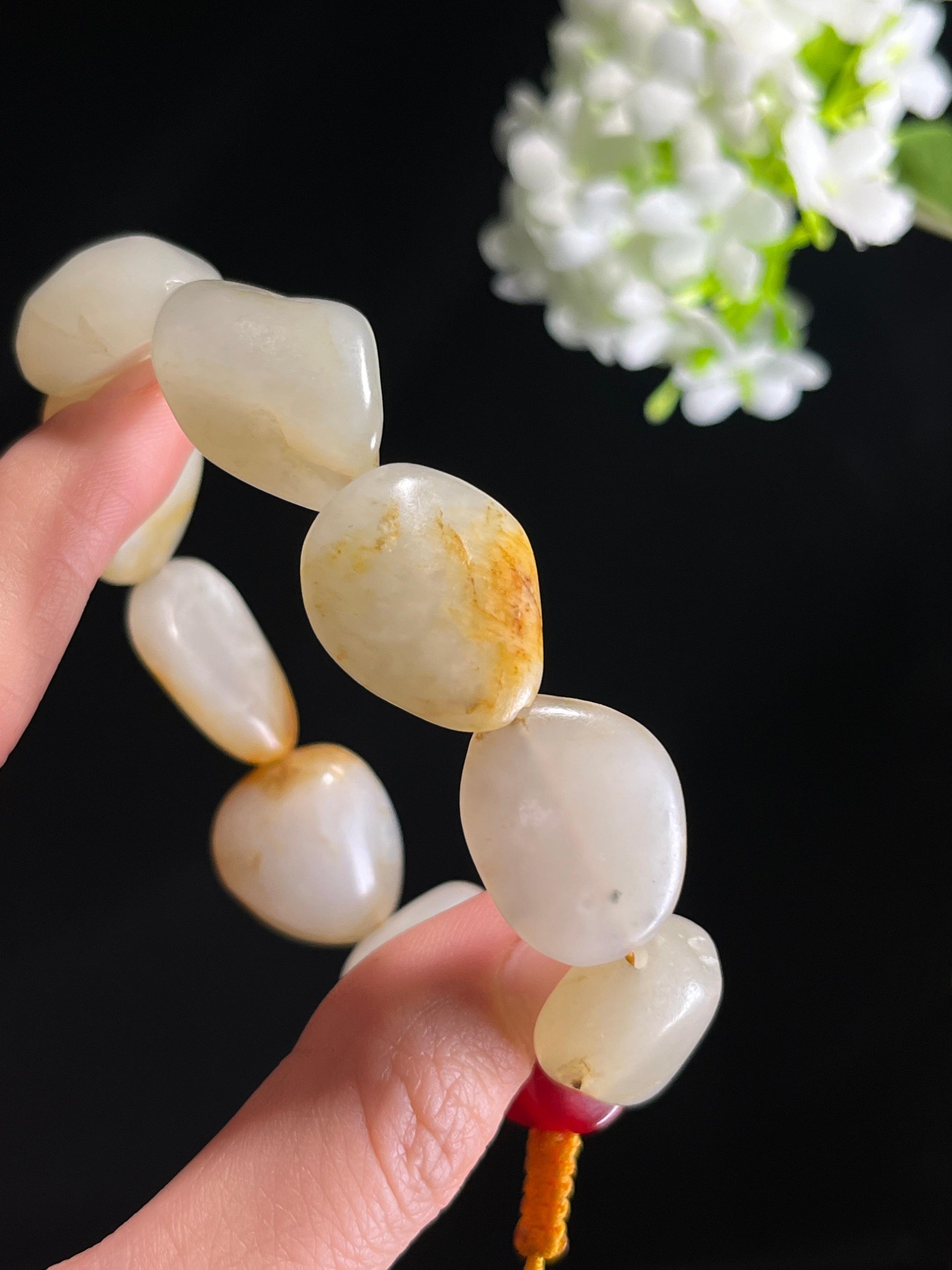 新疆天然和田玉籽料原石洒金皮手串（yc269686）
