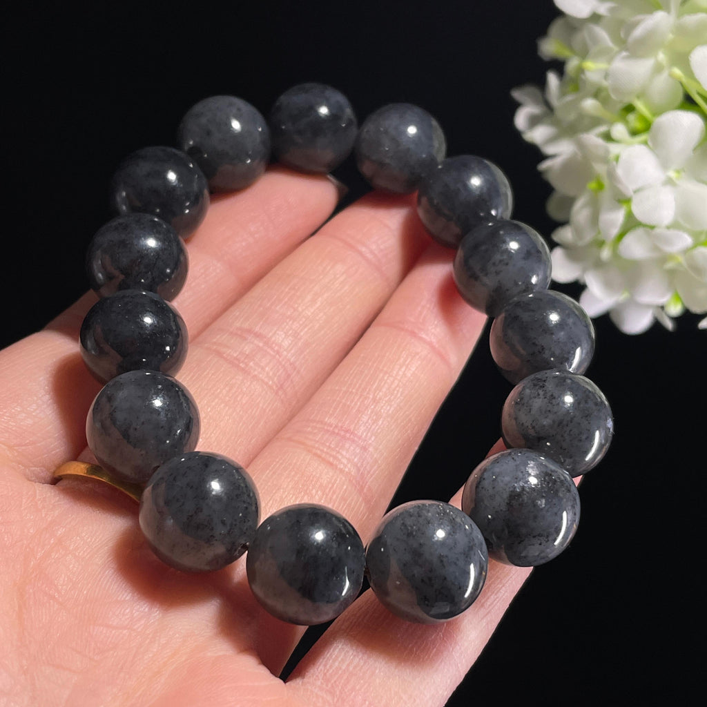 新疆天然和田玉“墨玉烟岚”青花籽料手串（yc306779）