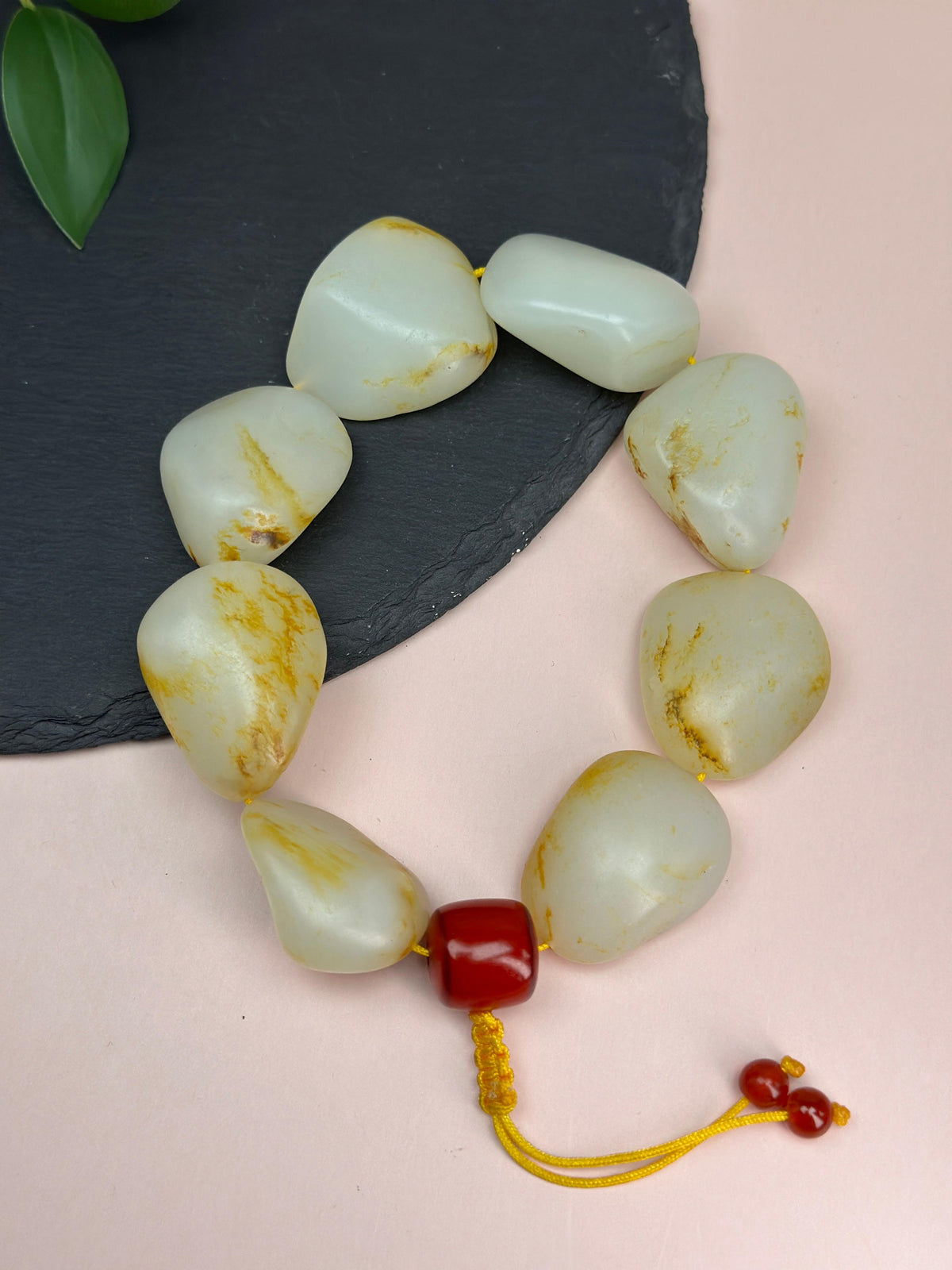 新疆和田玉珍品白玉洒金皮原籽手串（8颗）（yc750274）