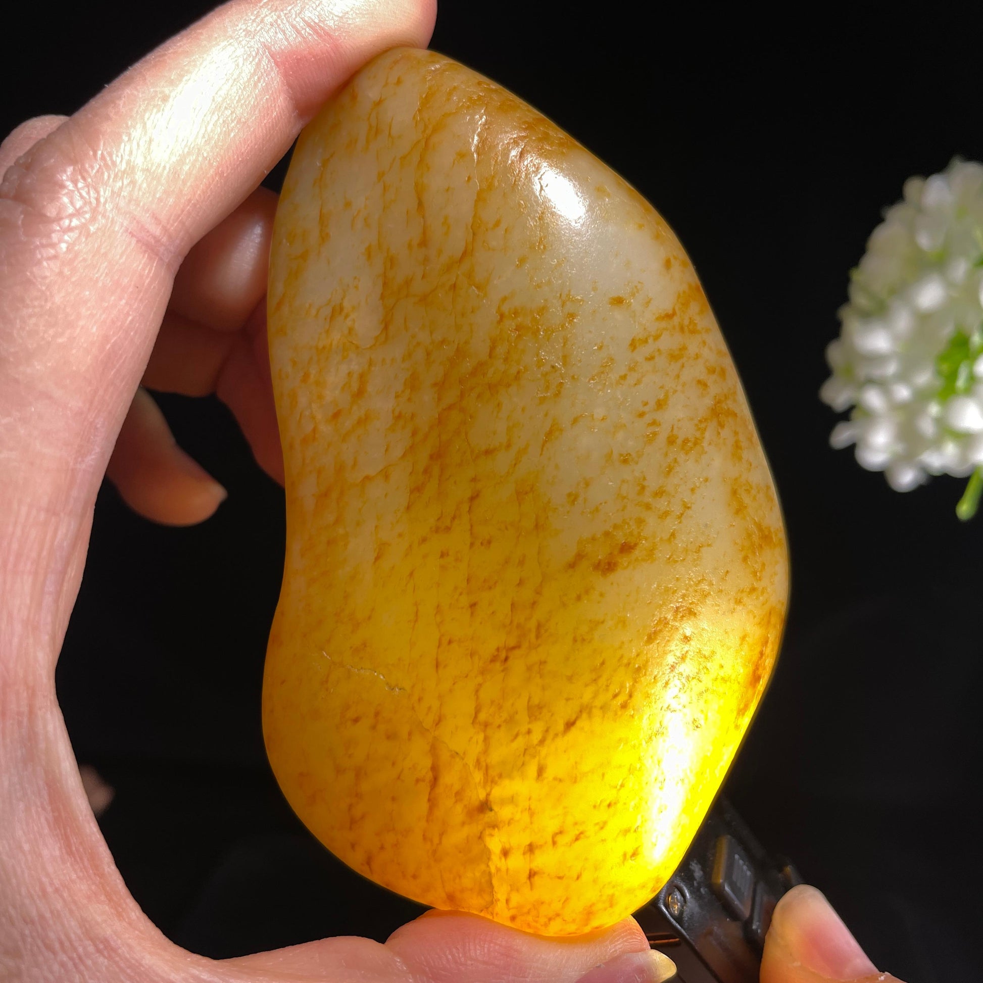 和田玉“金雨织秋”白玉通体洒金皮籽料（yc420575）