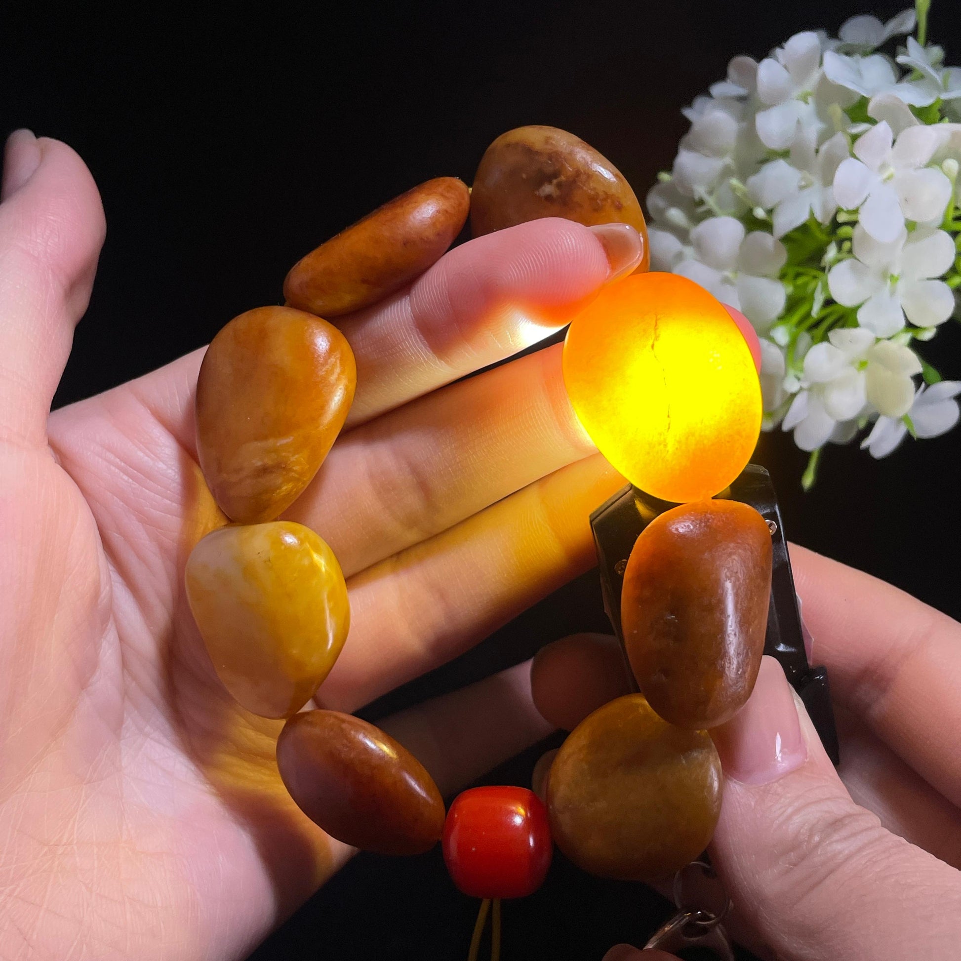 和田玉黄沁红沁原籽手串（yc381847）