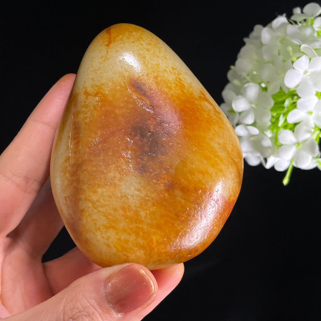 和田玉白玉“黄云衔霞”洒金皮聚红皮籽料（yc384274）