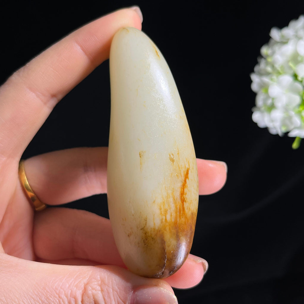 新疆天然和田玉白玉“暖褐凝脂”洒金皮籽料原石（yc300239）