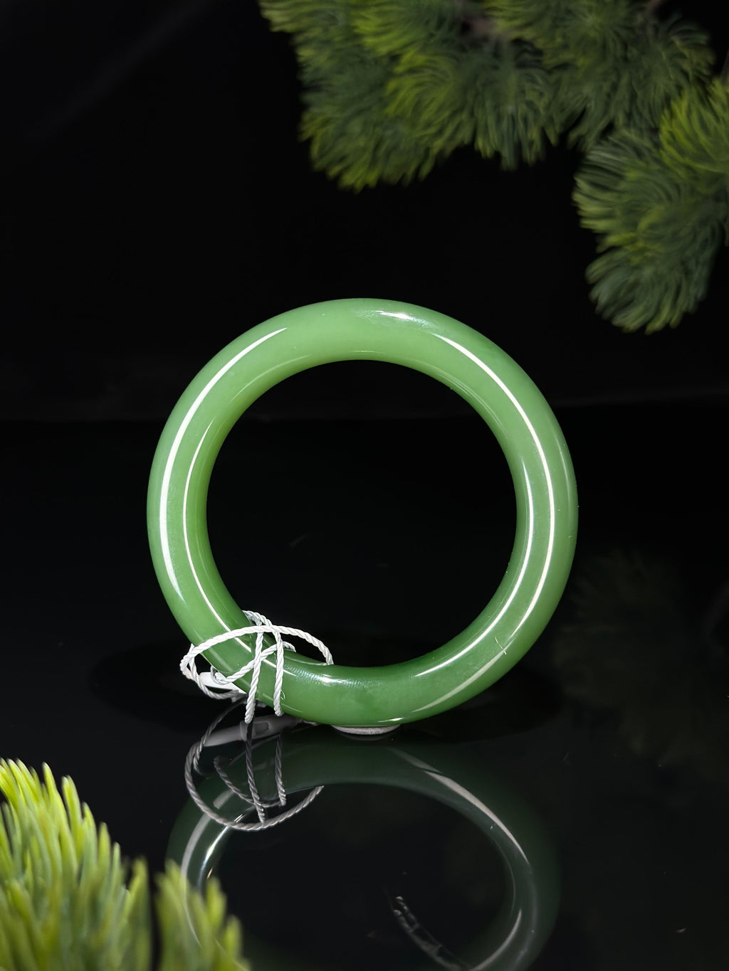 和田玉臻品碧玉圆条福镯（卡56）（yc526232）