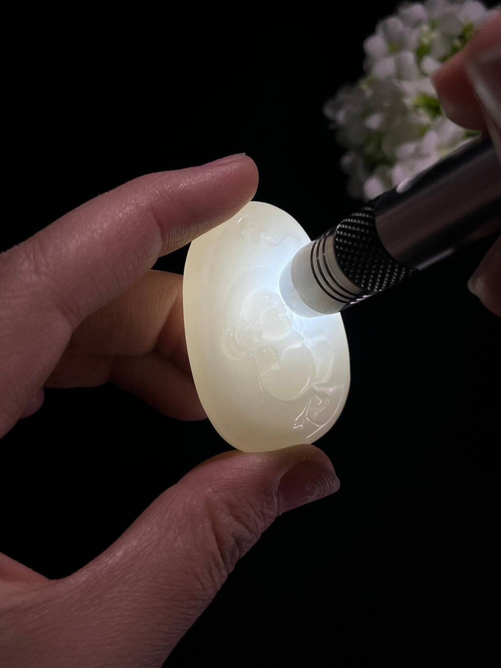 和田玉白玉弥勒佛雕刻挂件（yc257299）