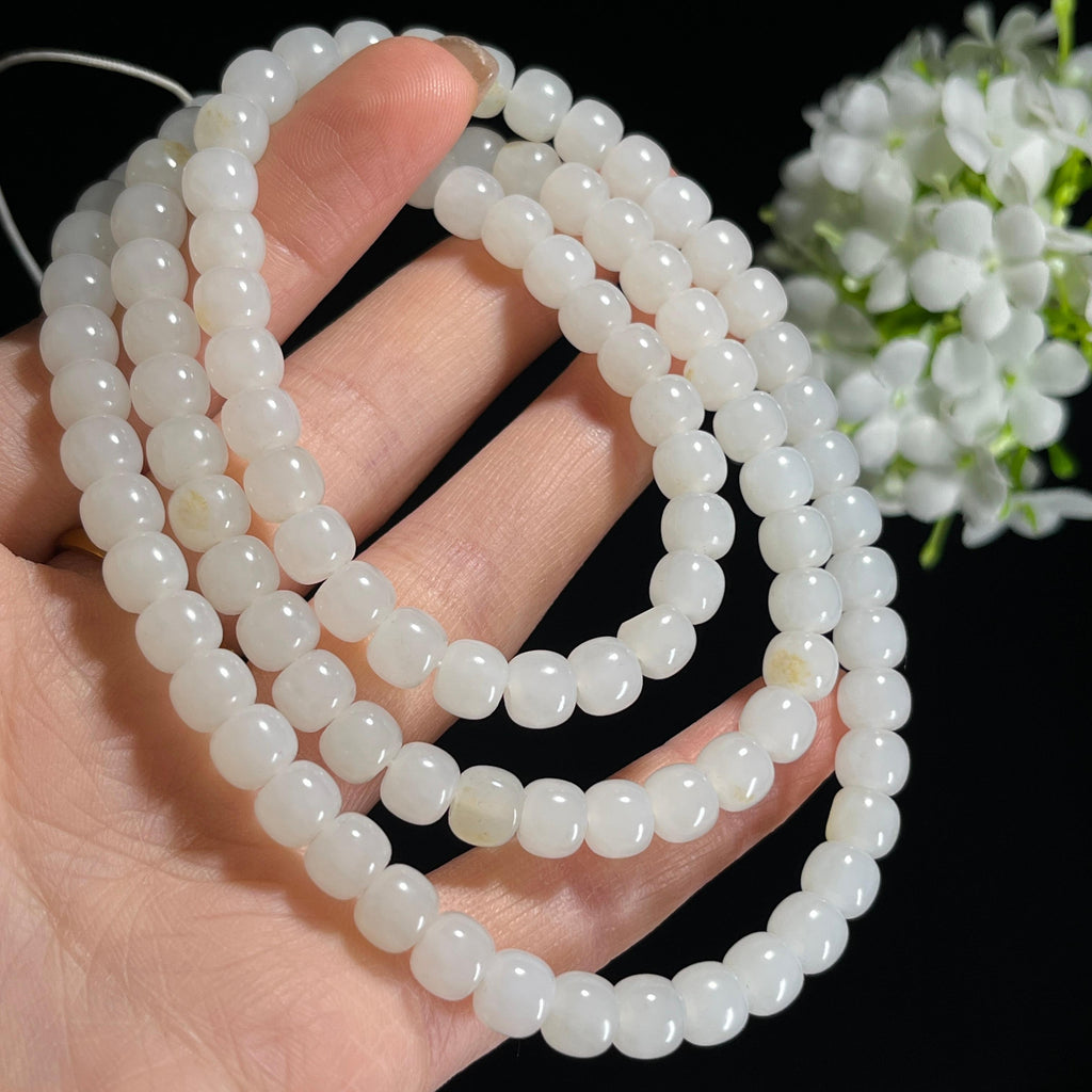 和田玉白羊脂白玉洒金皮籽料老型珠手串/项链（卡7）（yc303475）