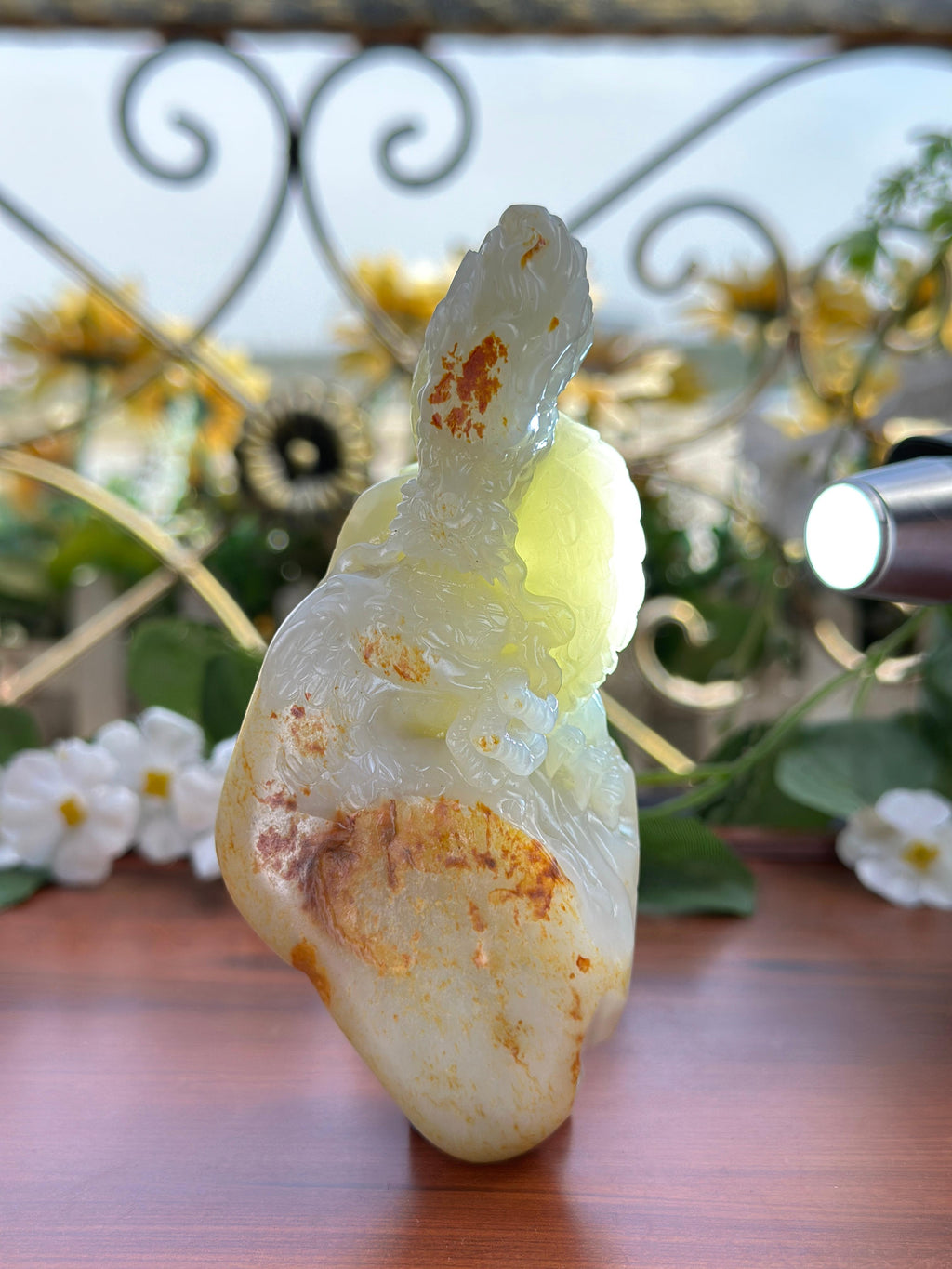 新疆和田玉白玉洒金皮籽料神龙手把件（yc707930）