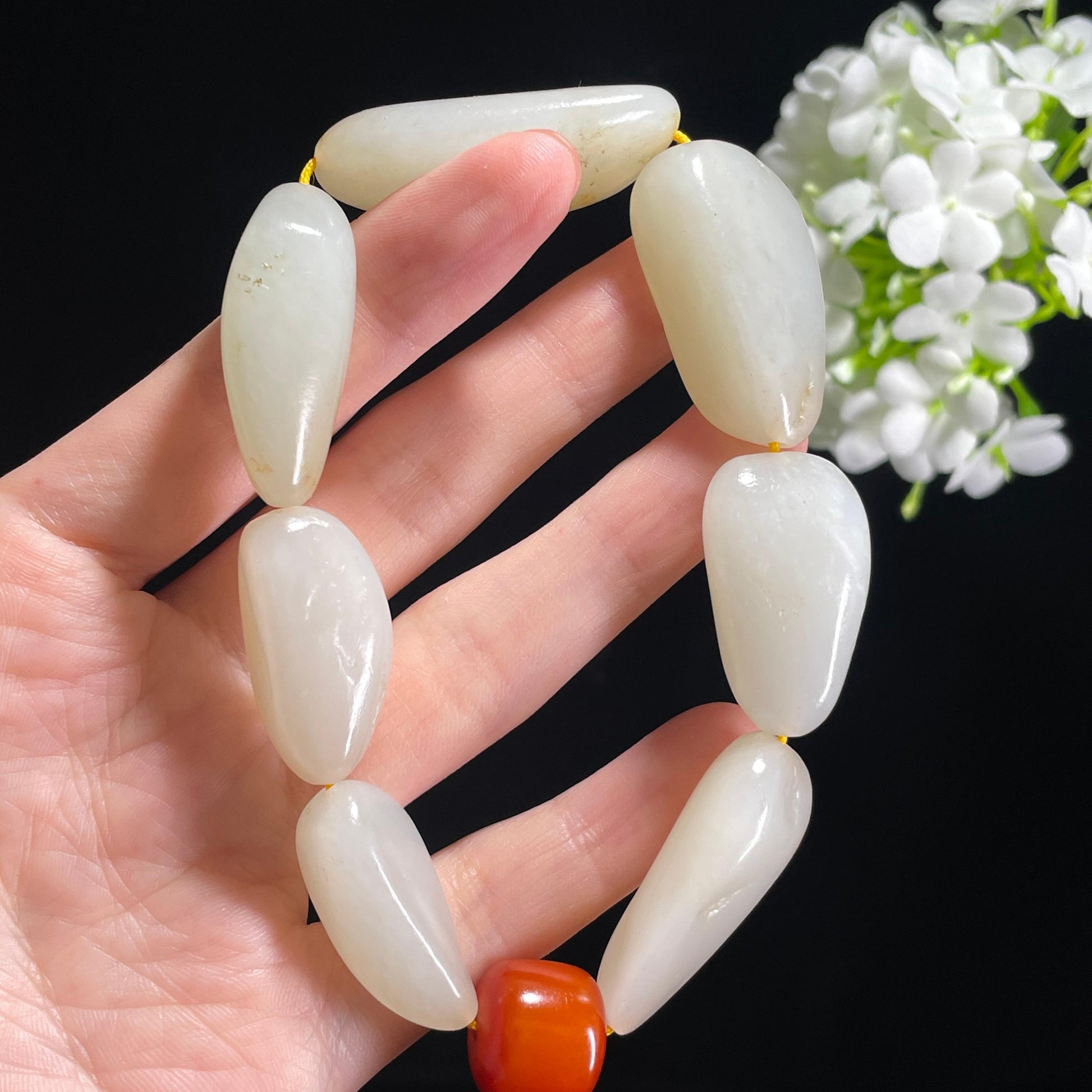 新疆和田玉白玉青白玉天然原籽手串（yc369864）