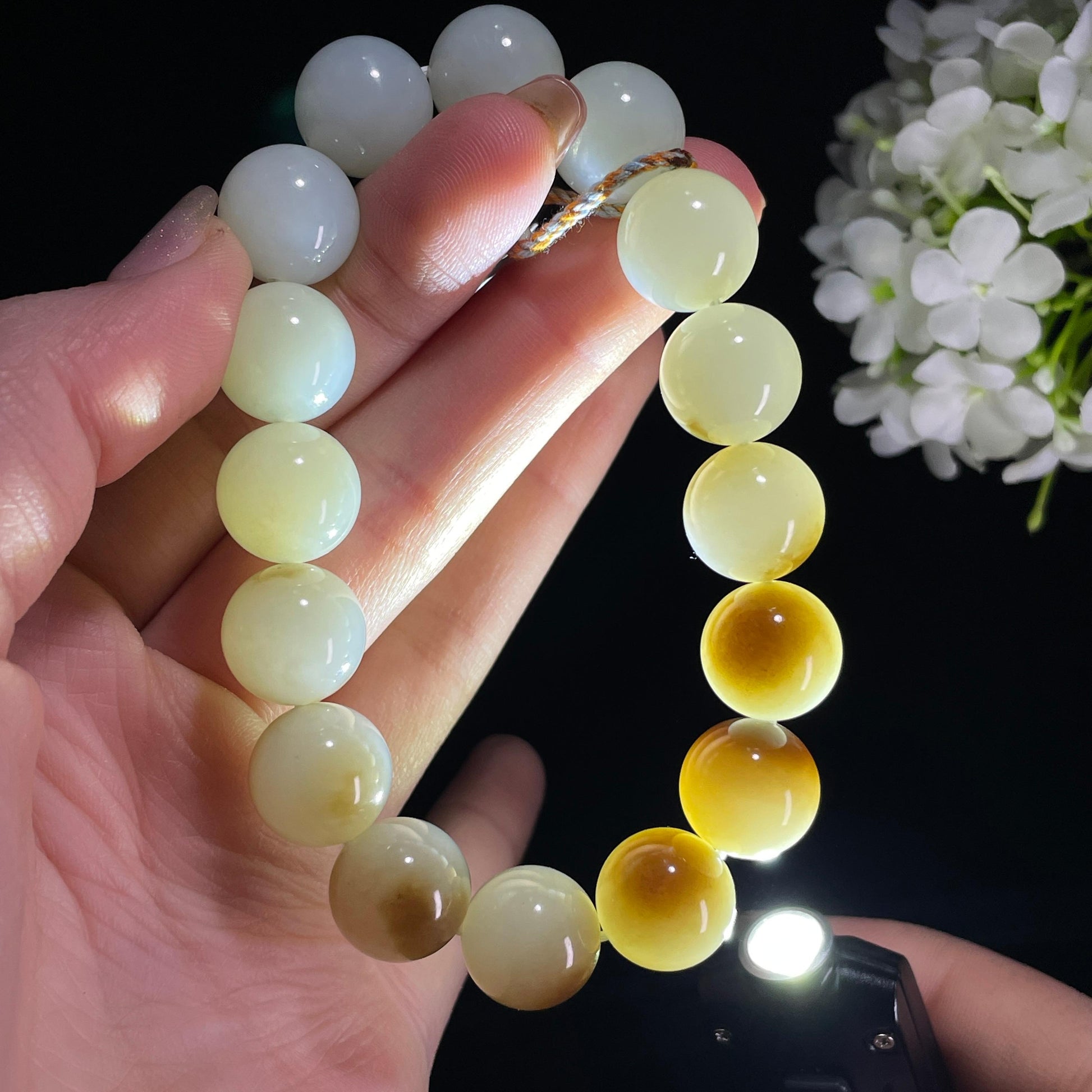 和田玉糖白玉圆珠手串（yc363662）