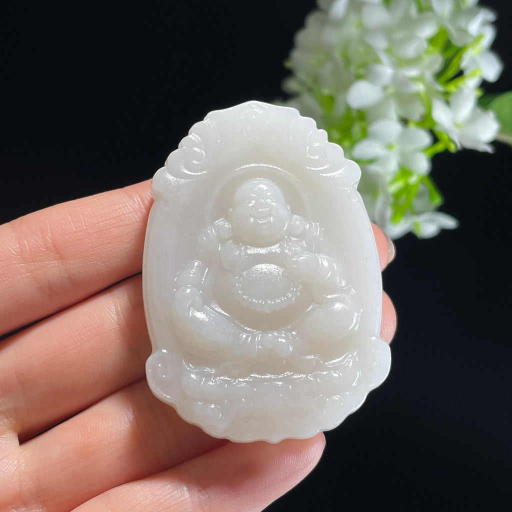 和田玉白玉弥勒佛雕刻挂件（yc347524）