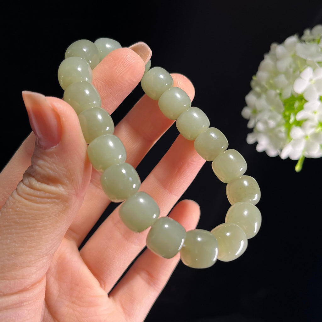 和田玉且末青白玉老型珠手串（yc384488）