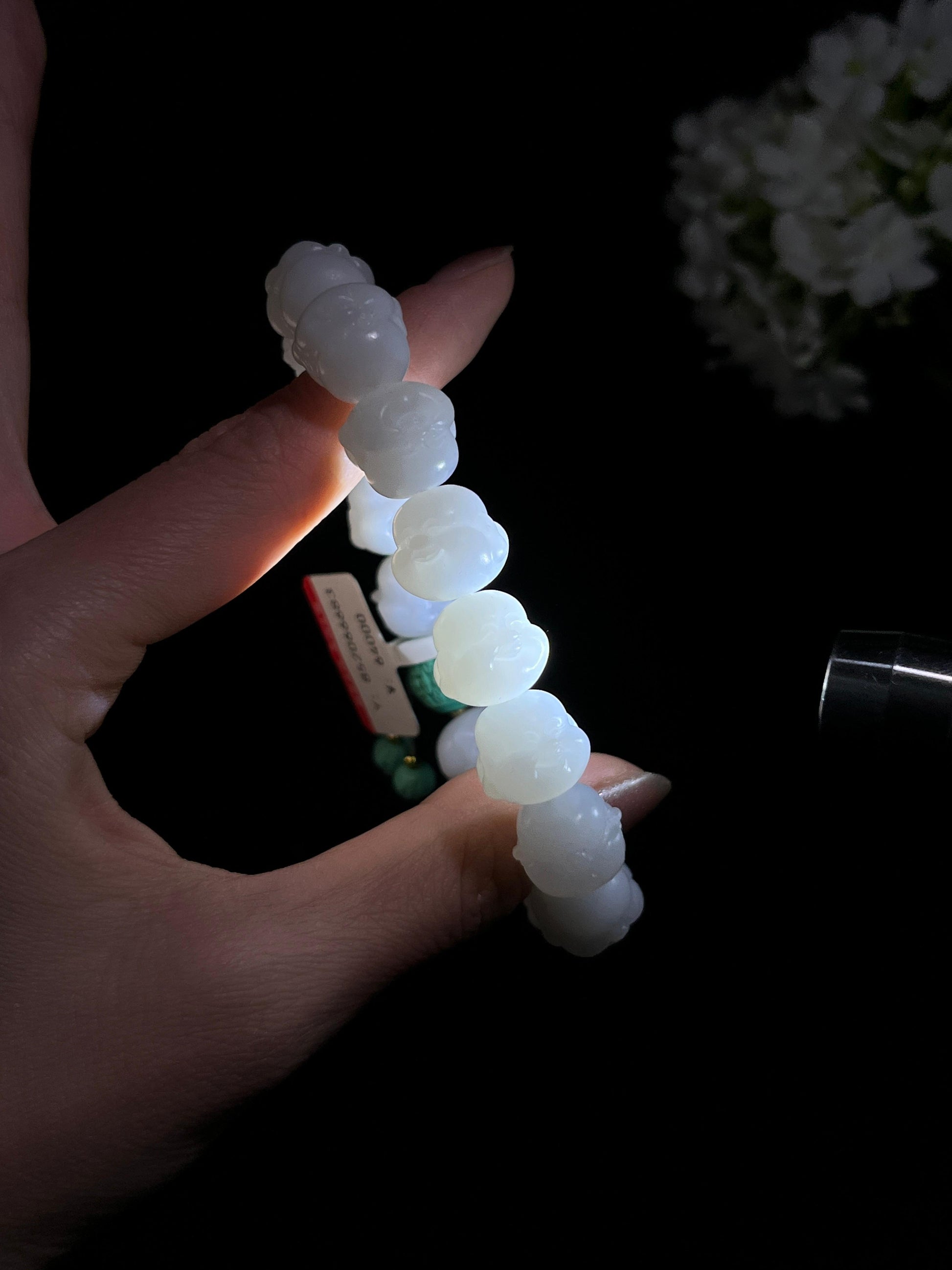 和田玉白玉弥勒佛头雕刻手串（yc245271）